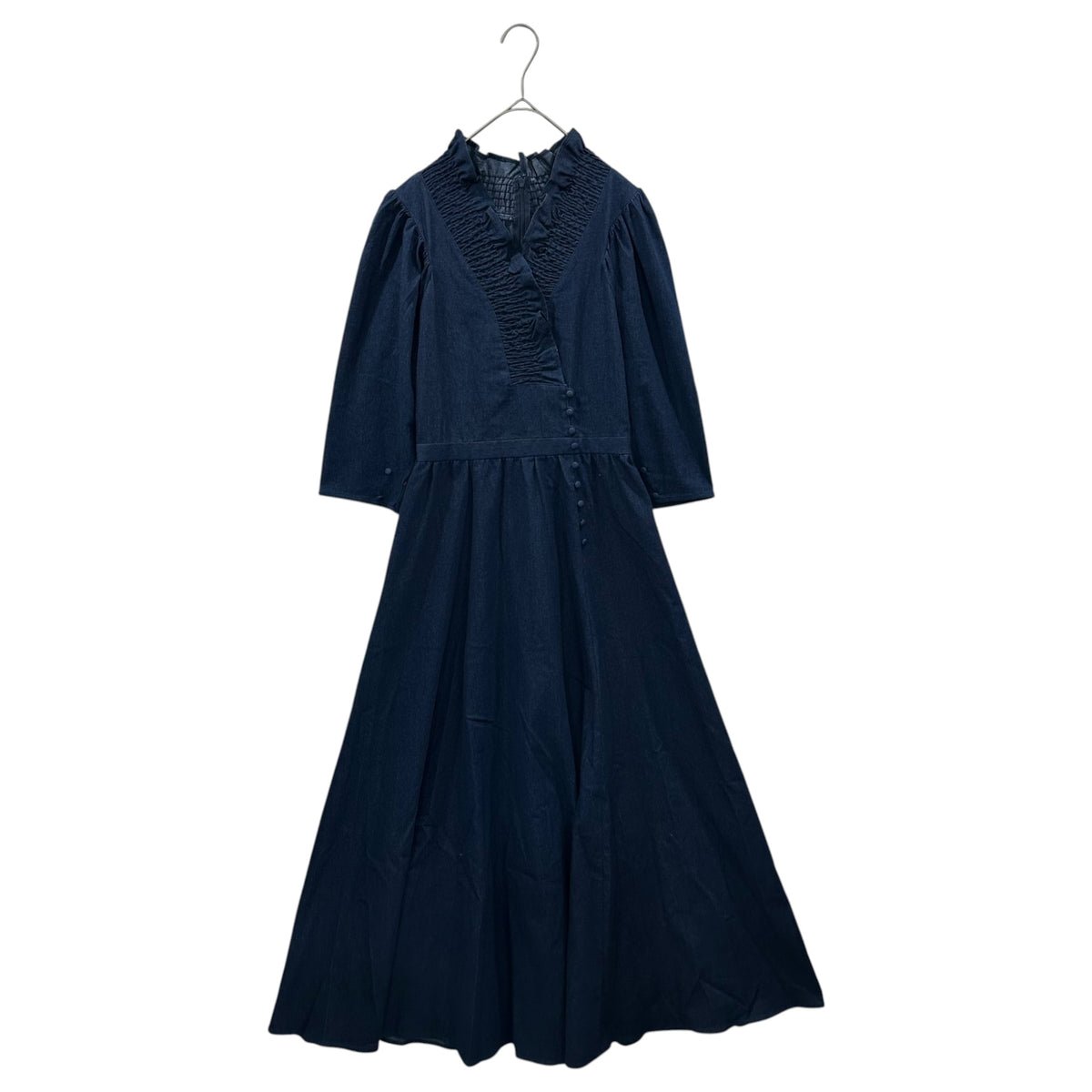 AMRI(アメリ) SHIRRING COLLAR DENIM DRESS シャーリング カラー  デニム ワンピース 02210560180 M インディゴ 長袖