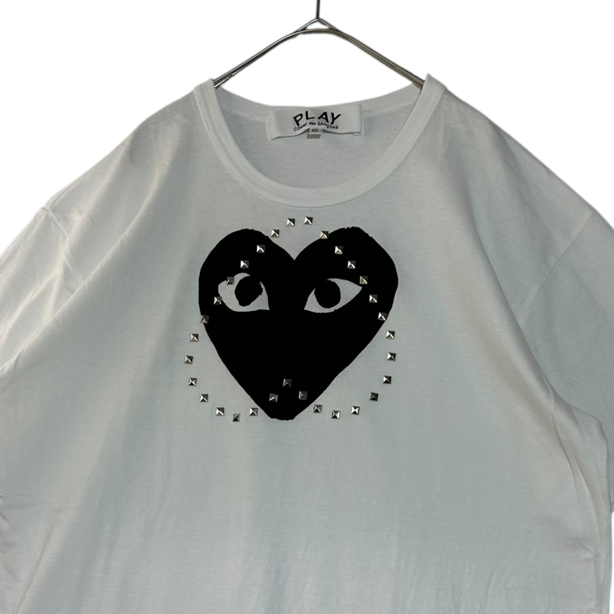 PLAY COMME des GARCONS(プレイコムデギャルソン) 24SS Unisex T-Shirt Printed Black Heart X Studs White スタッズ ハート ロゴ Tシャツ AX-T804 XXL ホワイト
