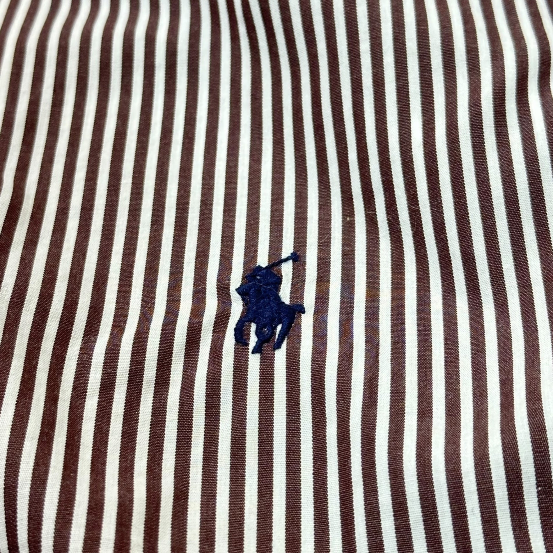 RALPH LAUREN(ラルフローレン) Striped long-sleeved button-down shirt ストライプ 長袖 ボタンダウン シャツ M ブラウン×ホワイト