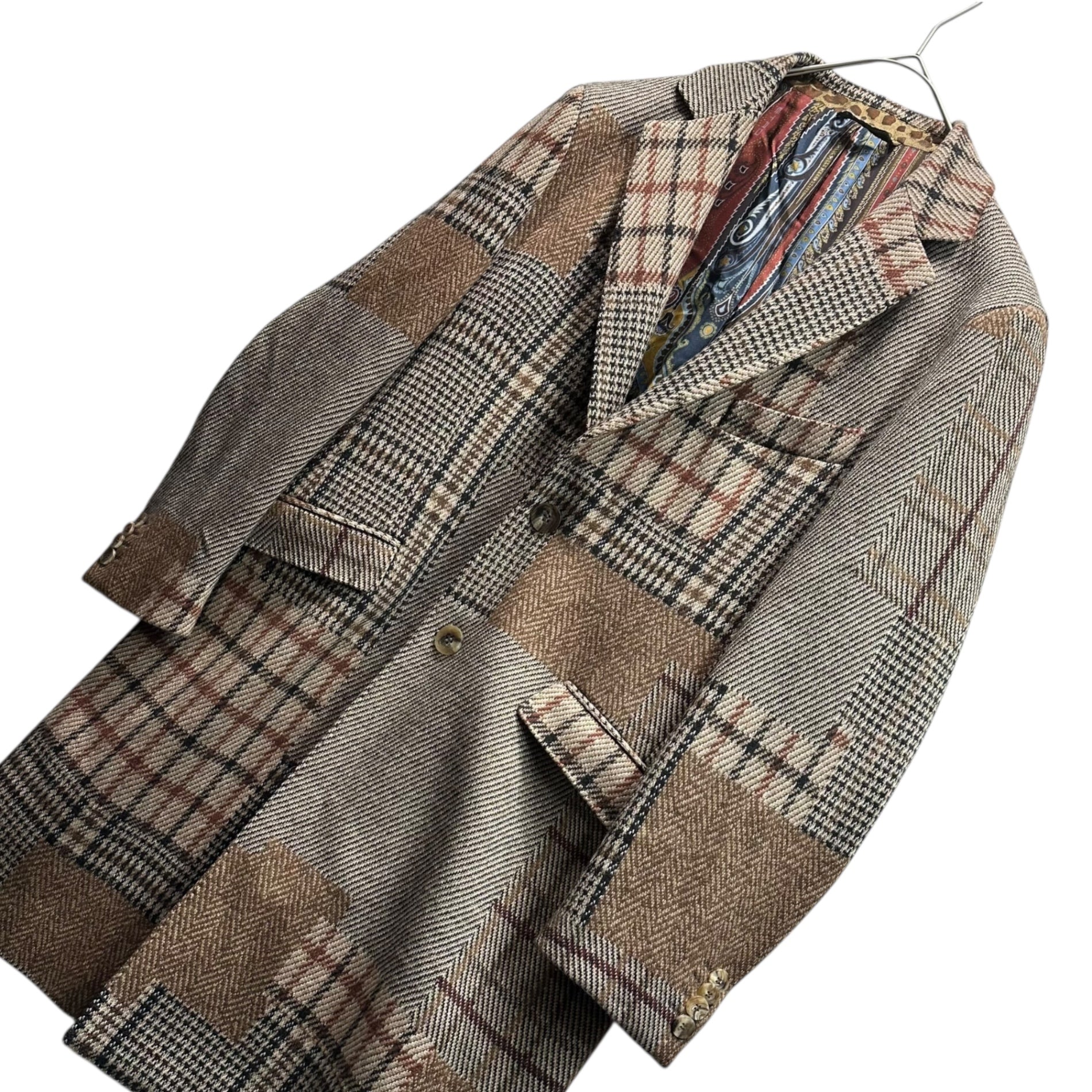 ETRO(エトロ) Random Check Inner Scarf All-Over Pattern Chester Wool Coat ランダムチェック 内スカーフ総柄 チェスター ウール コート 202-1185A-0193 50(XL程度) ブラウン