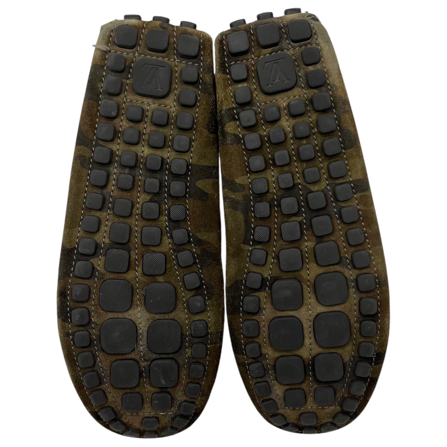 LOUIS VUITTON(ルイヴィトン) Camouflage moccasin driving shoes カモフラ モカシン ドライビング シューズ 製造番号：ND0133 9 1/2(27.5cm~28cm程度) カーキ 迷彩 ロゴ ローファー スリッポン