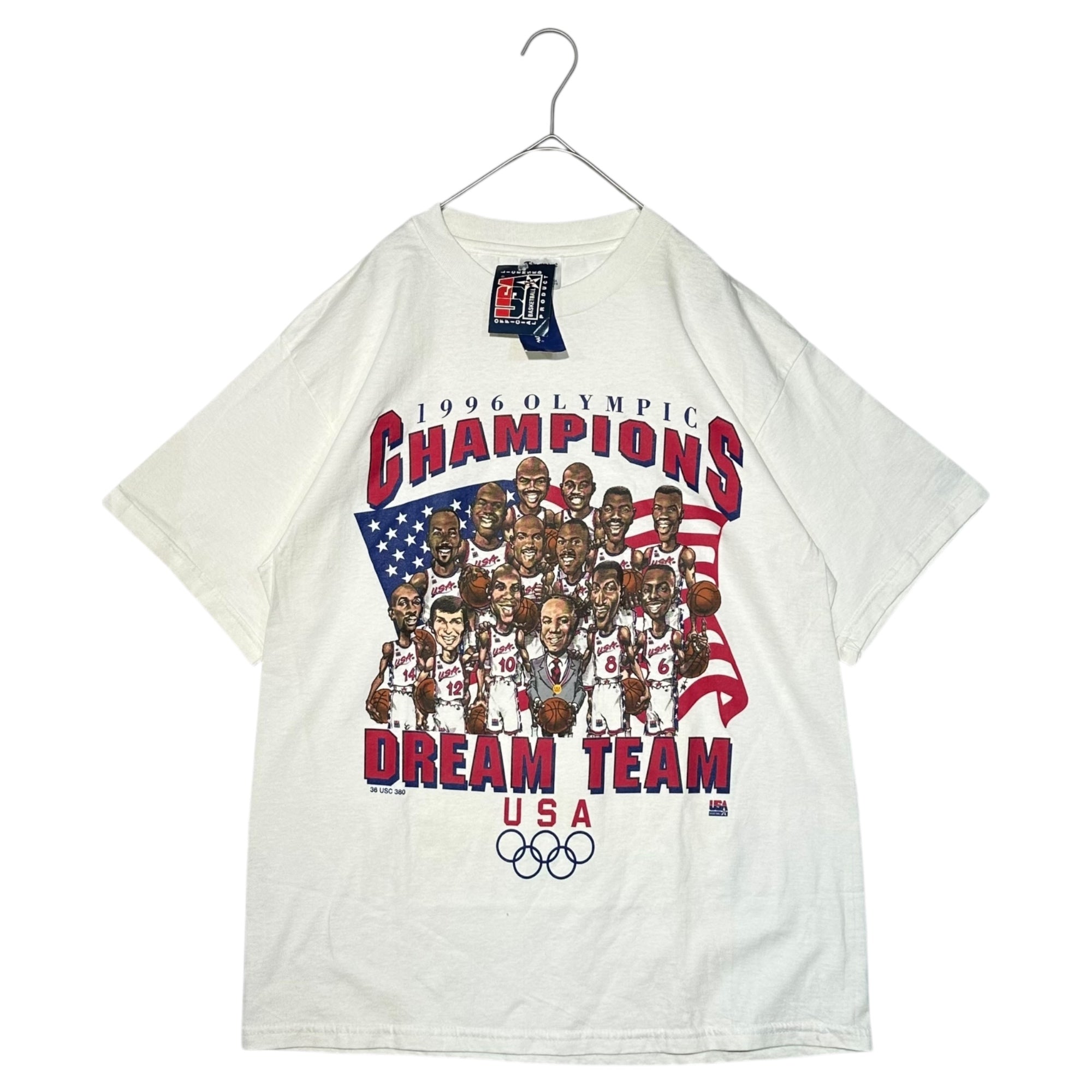 VINTAGE(ヴィンテージ) 1996 OLYMPIC CHAMPIONS DREAM TEAM USA T-SHIRT オリンピック チャンピオンズ ドリーム チーム アメリカ Tシャツ L ホワイト×マルチカラー CHAMPIONボディ デッドストック 90年代