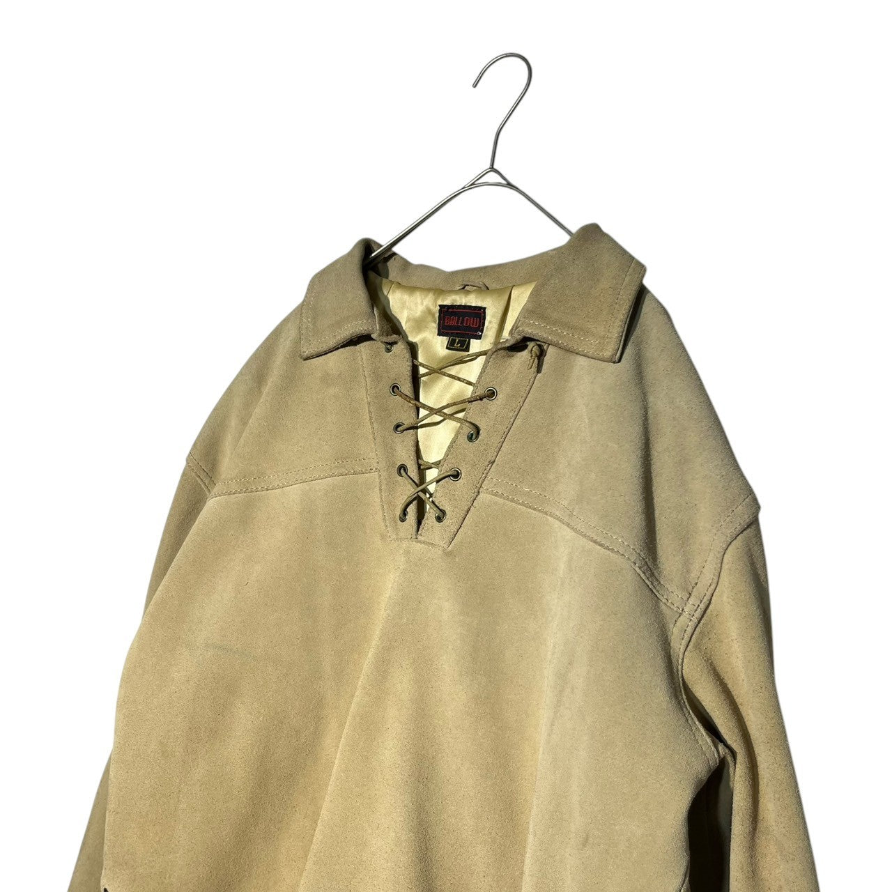 BALLOW(バロー) 90~00's Lace-up pullover suede leather jacket レースアップ プルオーバー スウェード レザー ジャケット スエード L アイボリー