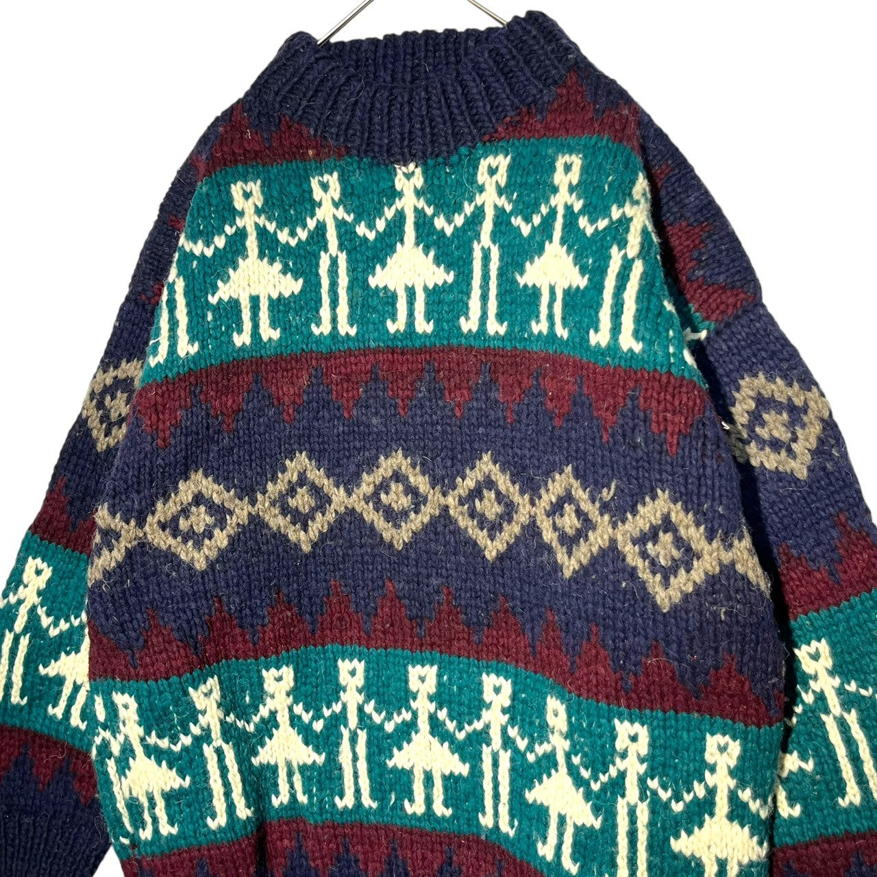 INDIGENOUS DESIGNS(インディアンデザインズ) Ecuador made Indian low gauge knit エクアドル製 インディアン ローゲージ ニット M ネイビー×グリーン 環境保護 サスティナブル オーガニック