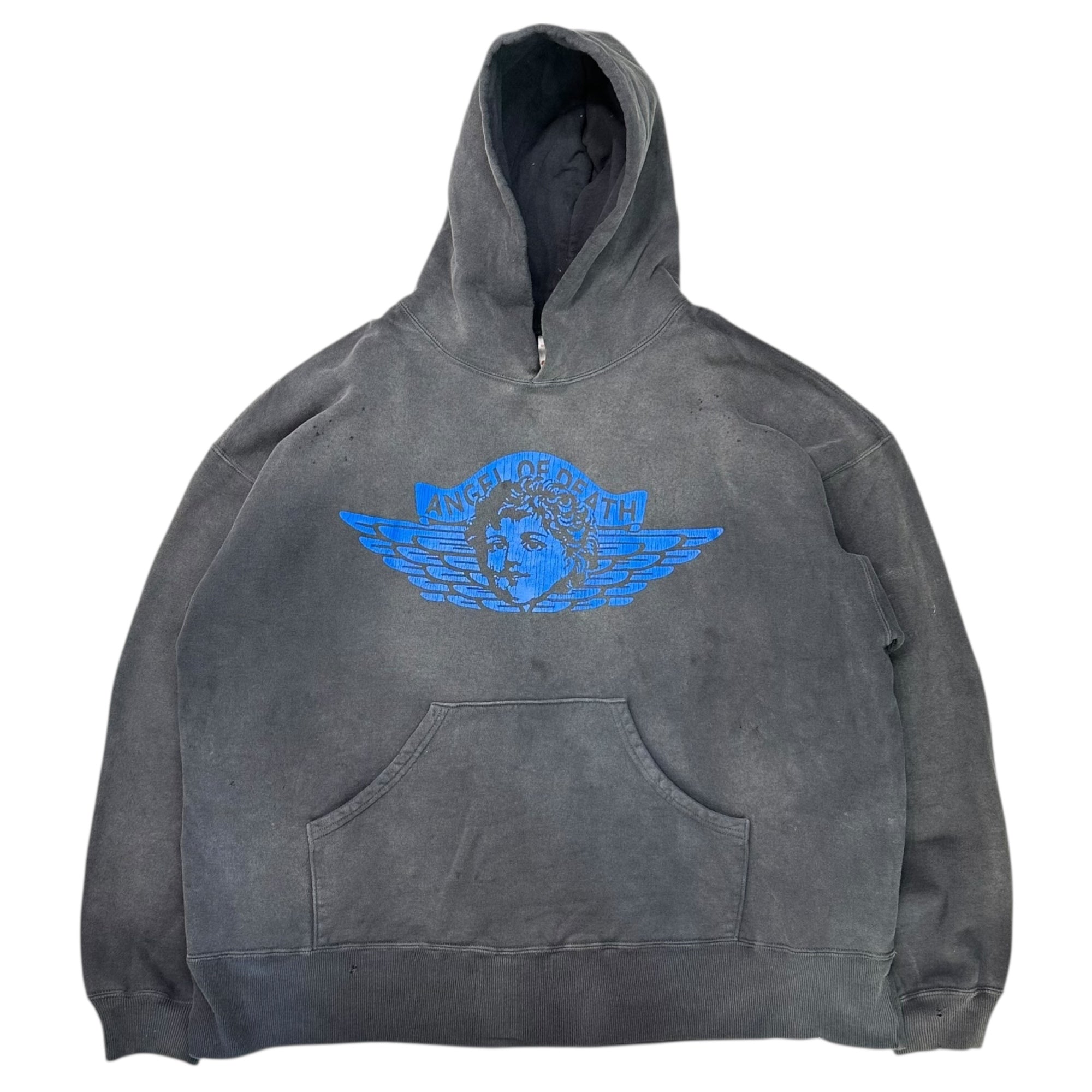 SAINT MICHAEL(セントマイケル) 25AW ANGEL HOODIE / BLACK エンジェル フーディ SM-HR1-0000-052 XL ブラック ダメージ加工 プルオーバー パーカー