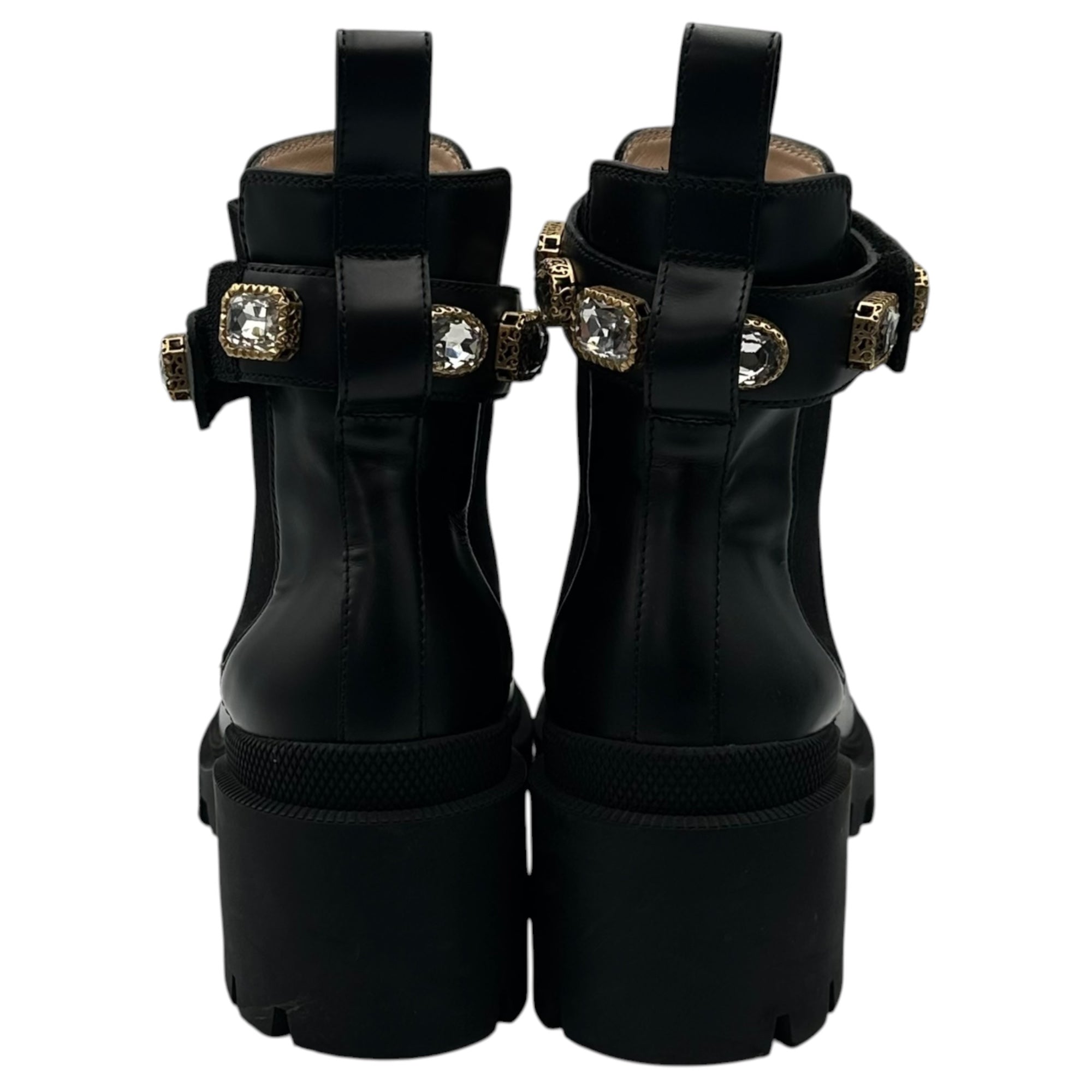 GUCCI(グッチ) Black Leather Ankle Boot With Belt GG マーモント クリスタル サイドゴア ブーツ 550036 37(24cm程度) ブラック