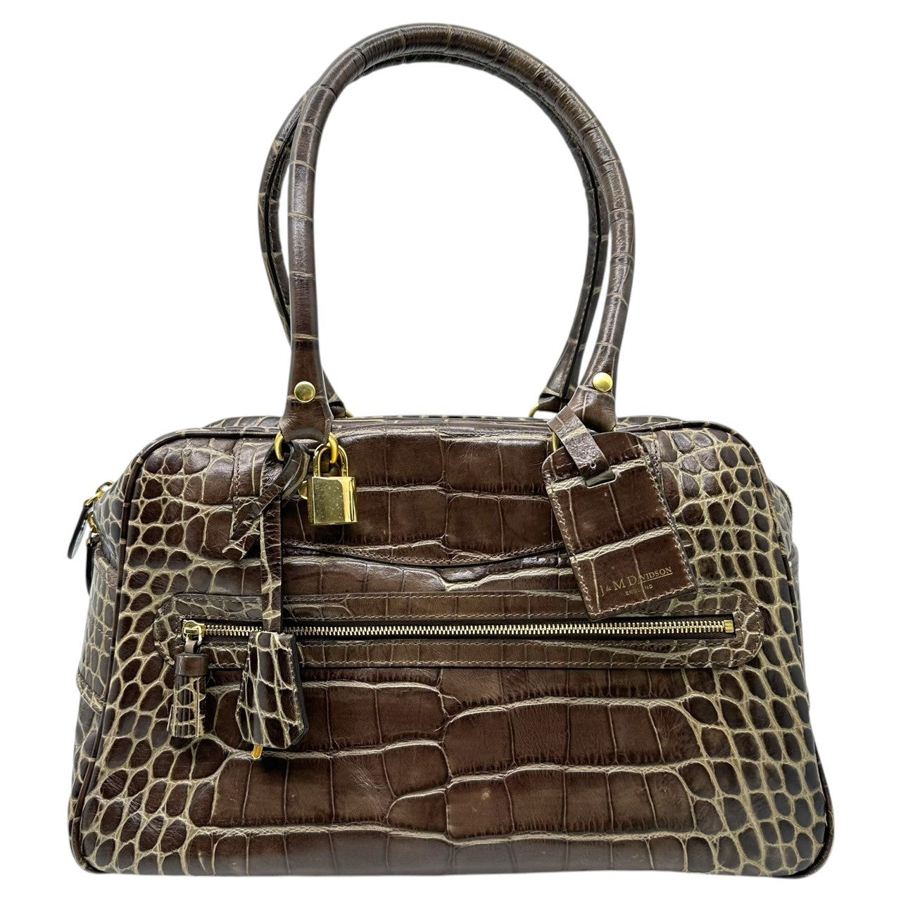 J.M.WESTON(ジェイエムウエストン) Croc-embossed leather handbag クロコ 型押し レザー ハンド バッグ ブラウン