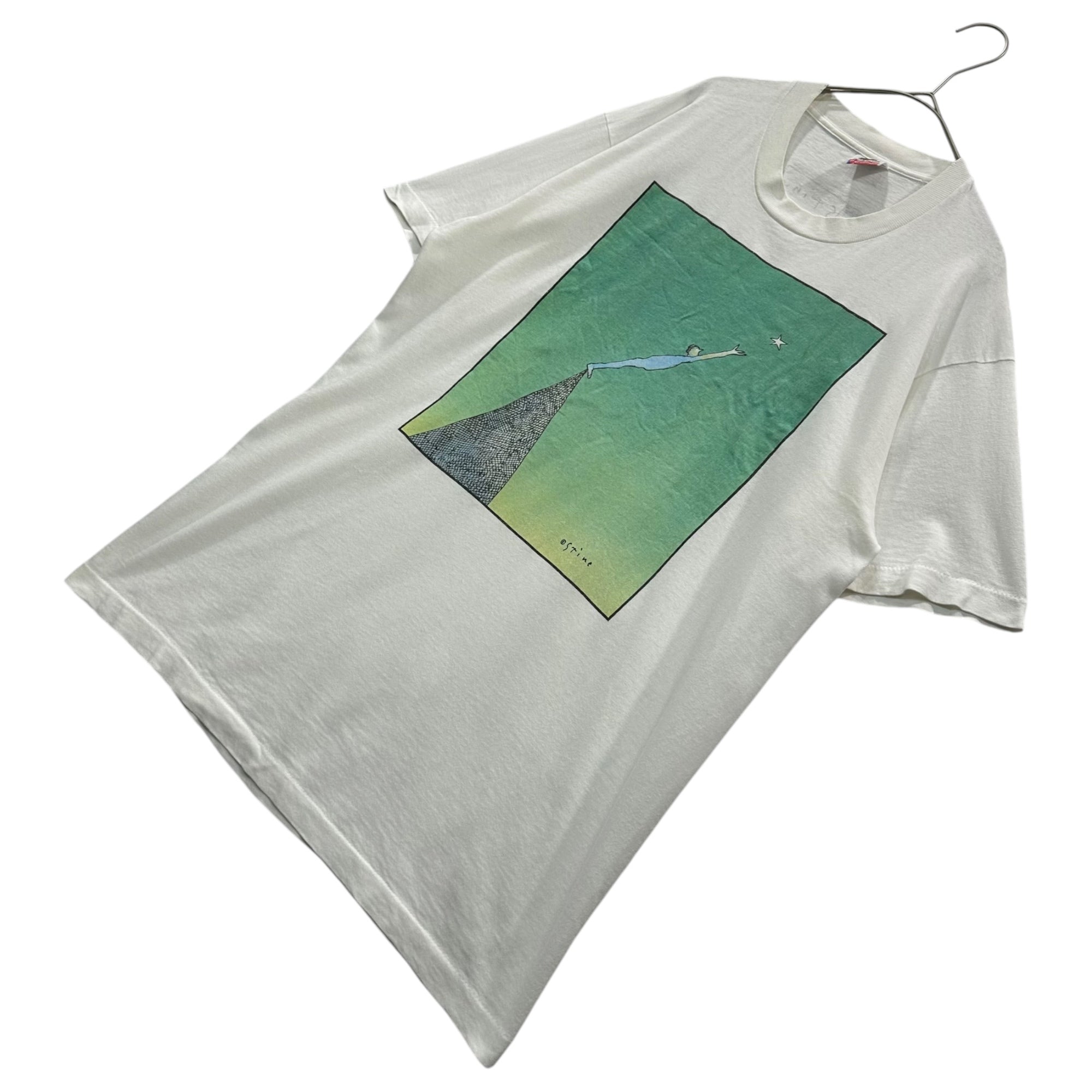 VINTAGE(ヴィンテージ) 1990’s ”Richard Stine” Man Reaching For A Star Tee リチャード スタイン 星に手を伸ばす男 Tシャツ L ホワイト 90年代 ヴィンテージ アート