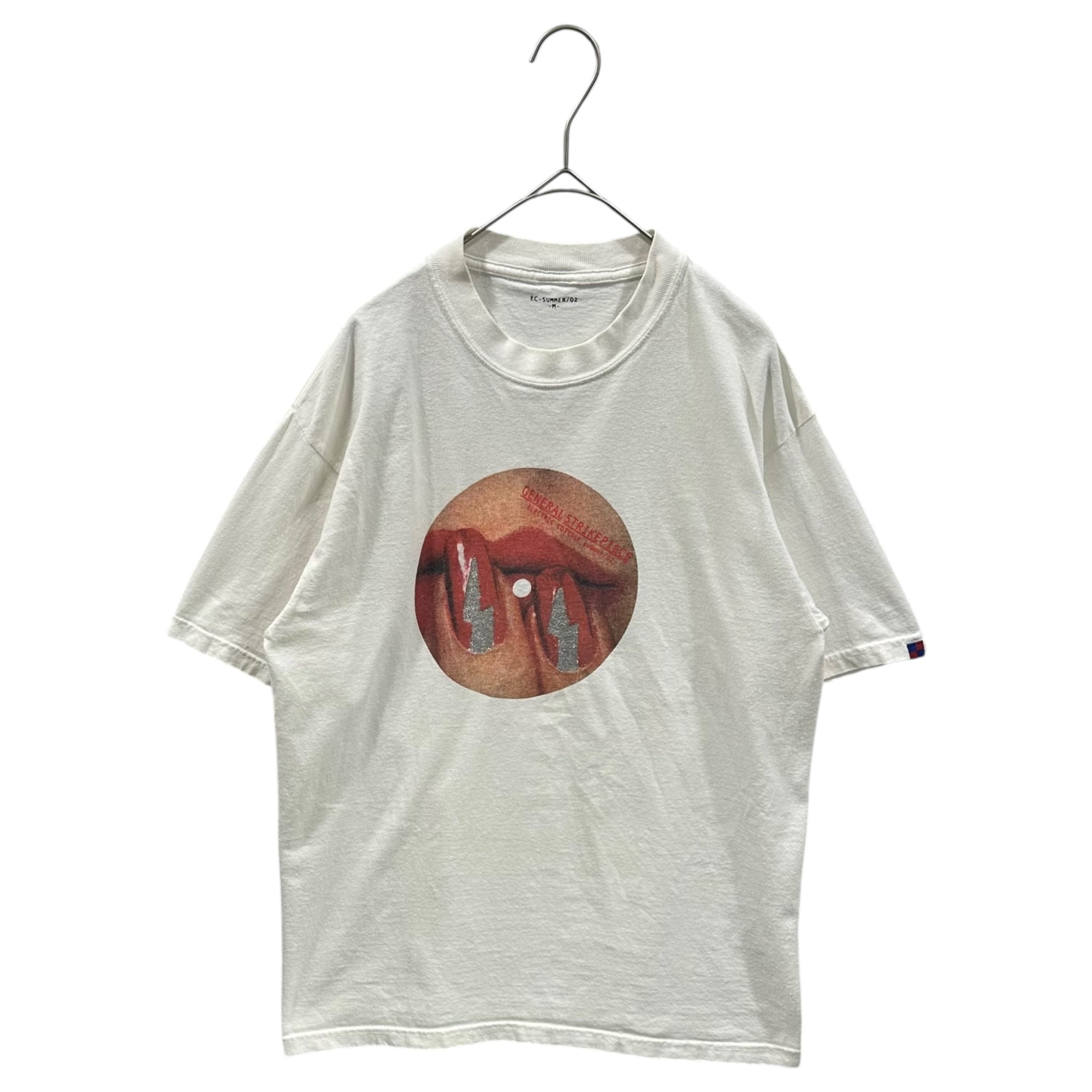 ELECTRIC COTTAGE(エレクトリックコテージ) 2002SS Lip Lightning Circle Graphic S/S T-Shirt リップ ライトニング サークル グラフィック 半袖 Tシャツ M ホワイト×レッド×シルバー GENERAL STRIKE PIESE