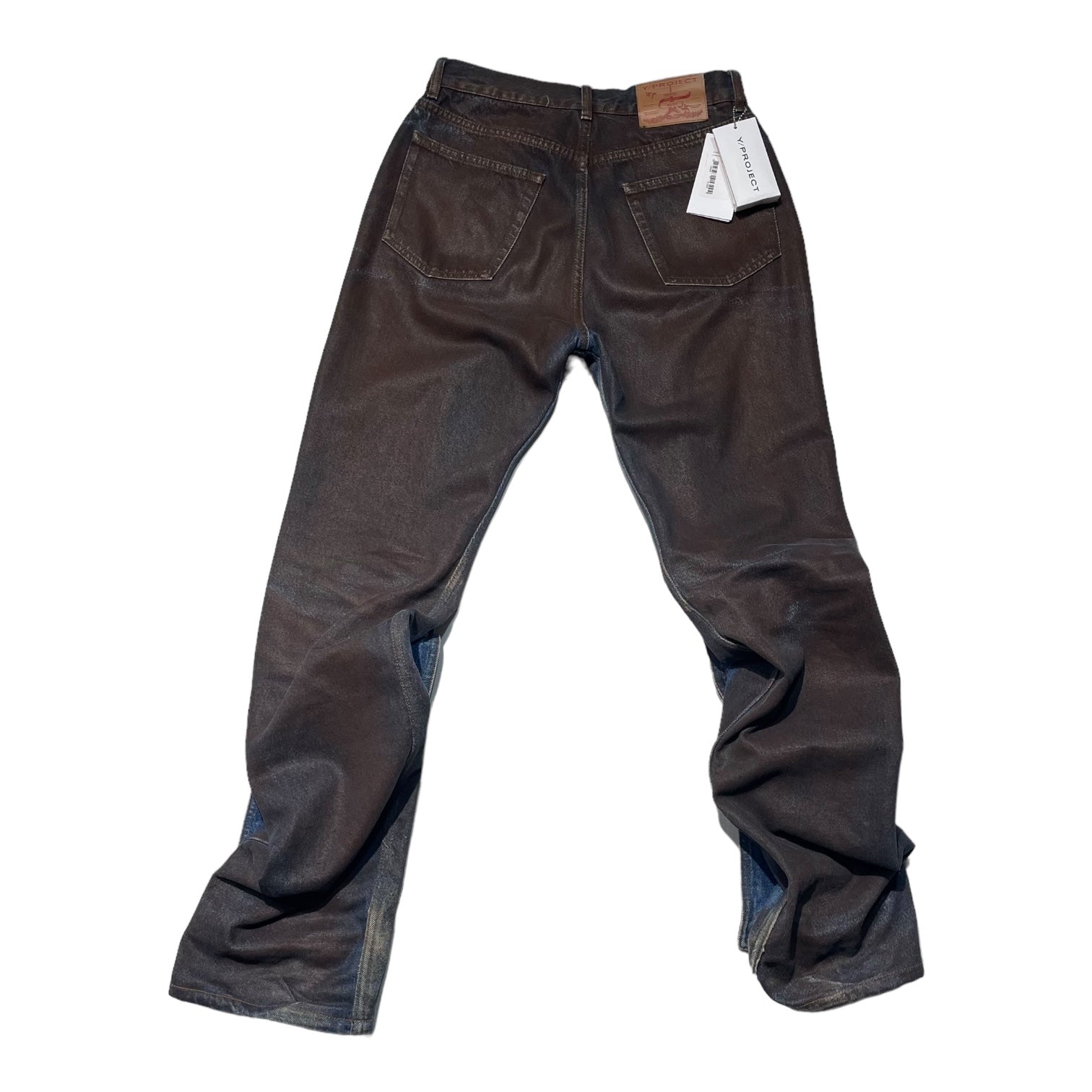 Y/Project(ワイプロジェクト) 21AW button panel jeans ボタン パネル デニム パンツ JEAN32-S21 W29  ブラウン×インディゴ ペンキ加工 ギミック　FW21