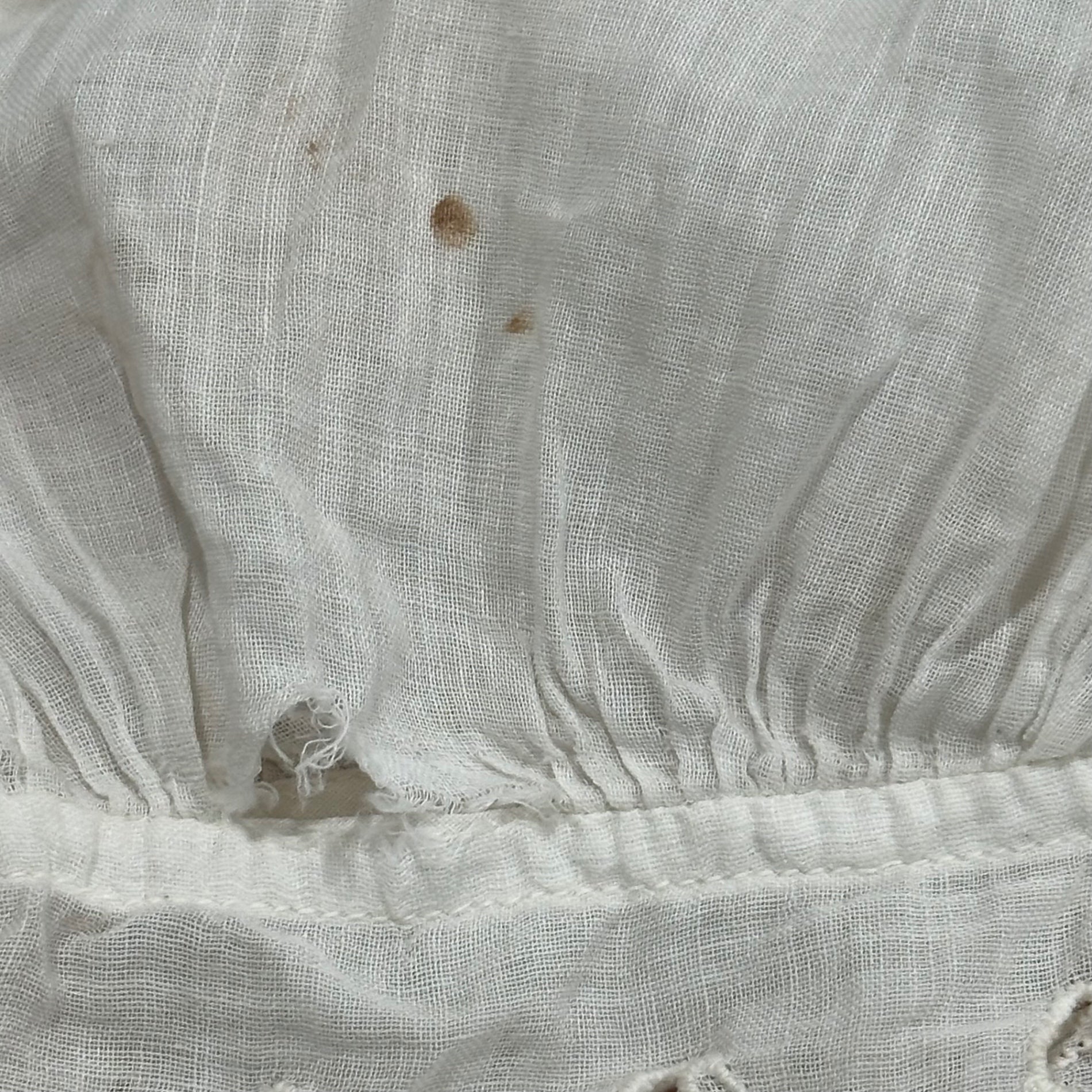 Euro antique(ヨーロッパアンティーク) cotton lace long dress onepiece コットンの七分袖のドレス ワンピース 肩幅約37cm,ウエスト約52㎝/全体的にダメージ有 ホワイト