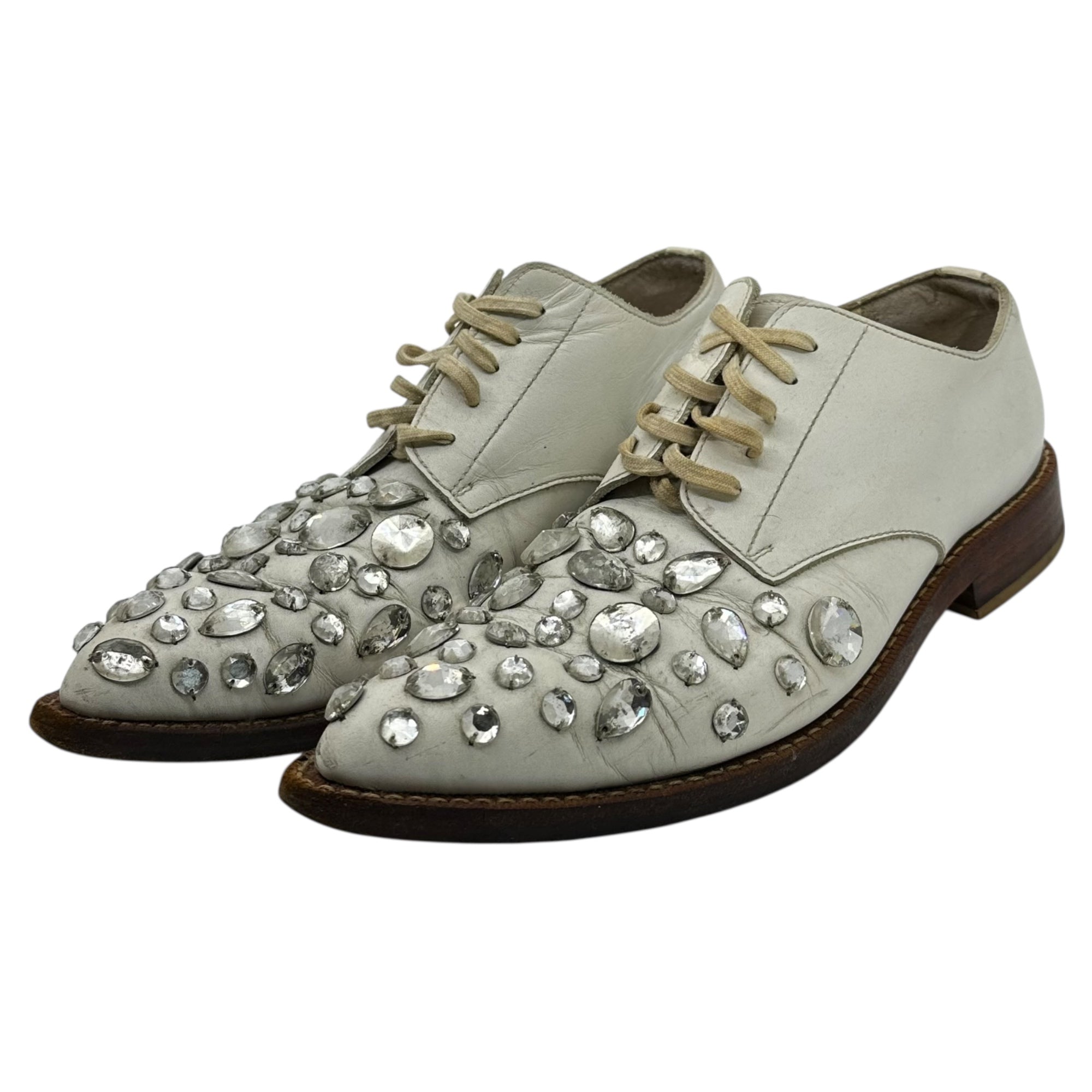 COMME des GARCONS(コムデギャルソン) Lace-up Leather Shoes with Bijoux Embellishment ビジュー装飾 レースアップ レザー シューズ 22.5cm アイボリー×クリア