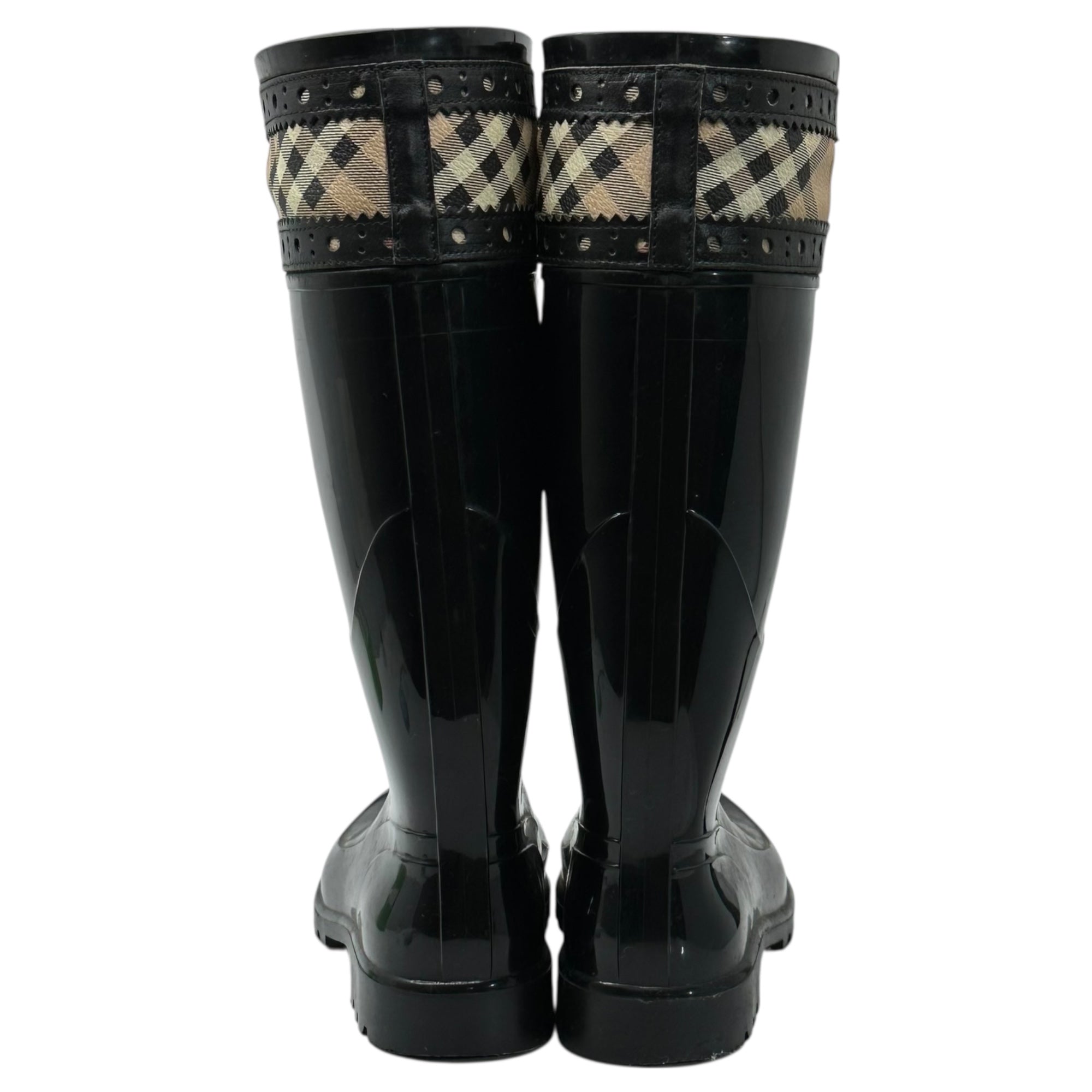 BURBERRY(バーバリー) Nova Check Switch Tassel Rain Boots ノヴァ チェック 切替 タッセル レインブーツ 37(23.5cm) ブラック×ベージュ