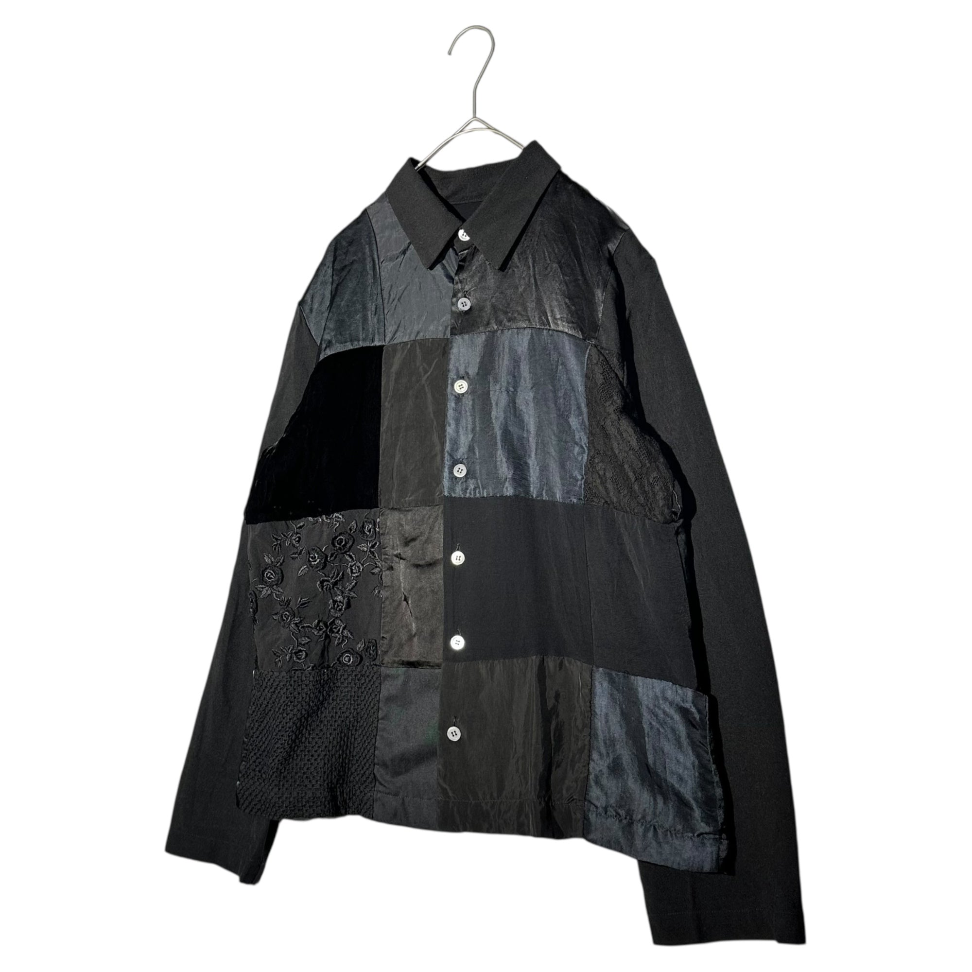 tricot COMME des GARCONS(トリココムデギャルソン) 99AW Patchwork L/S Shirt 異素材 パッチワーク 長袖 シャツ TB-040020 FREE ブラック AD1999
