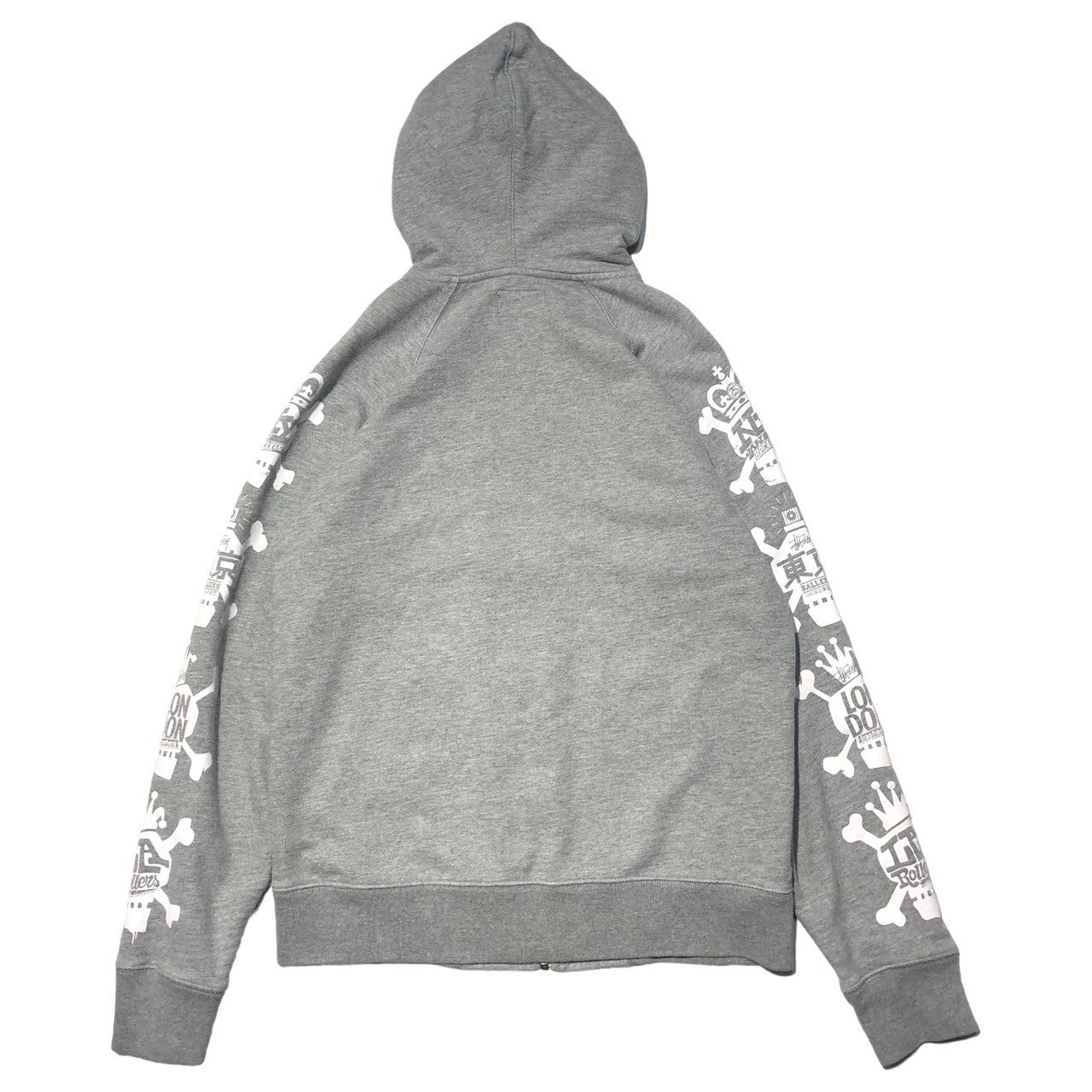 STUSSY(ステューシー) 00's world tour zip hoodie ワールド ツアー ジップ パーカー M グレー ドクロ フーディ  Y2K