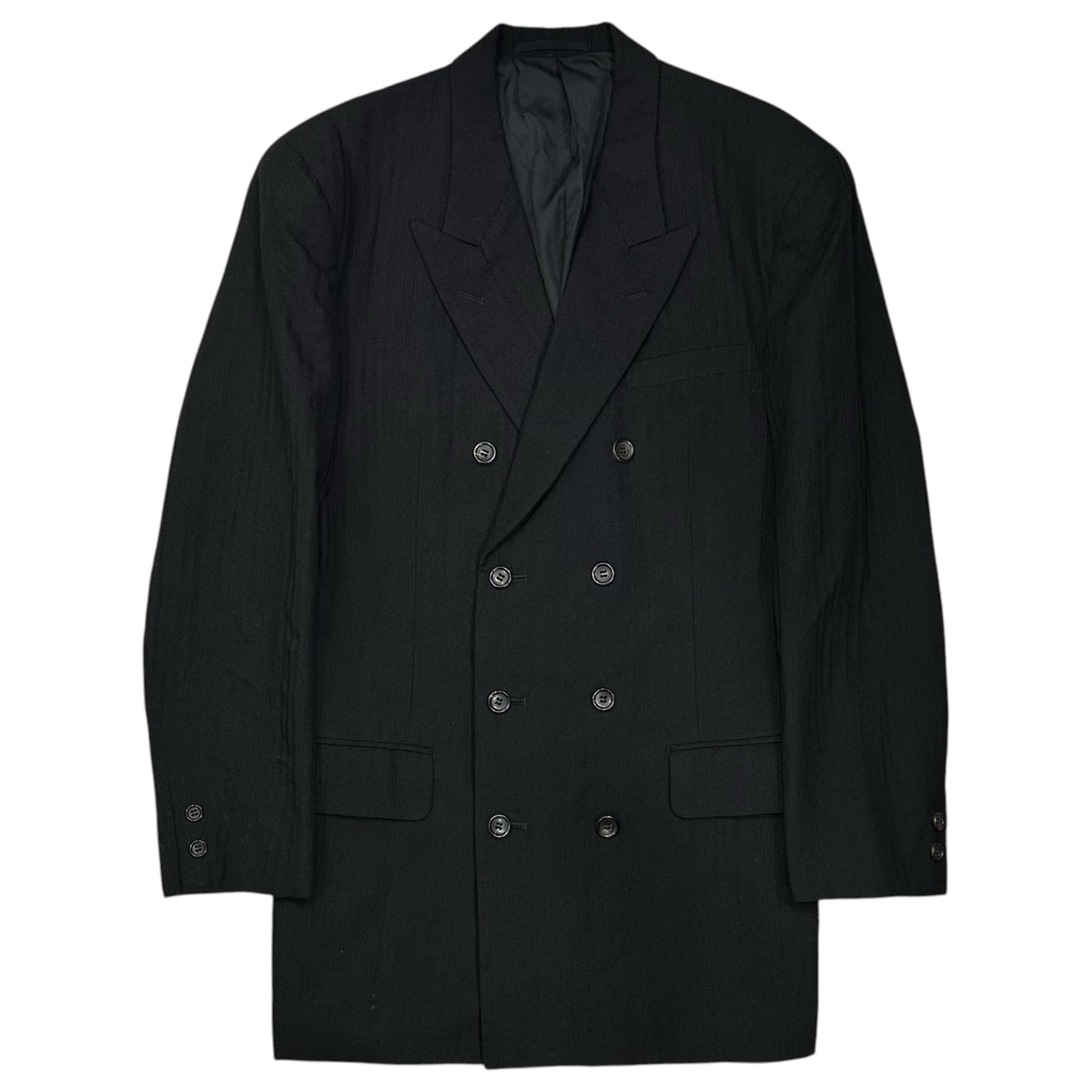COMME des GARCONS HOMME PLUS(コムデギャルソンオムプリュス) 1993AW Wool Striped Double-Breasted Tailored Jacket ウール ストライプ ダブル テーラード ジャケット PJ-11012M M ブラック 90a アーカイブ