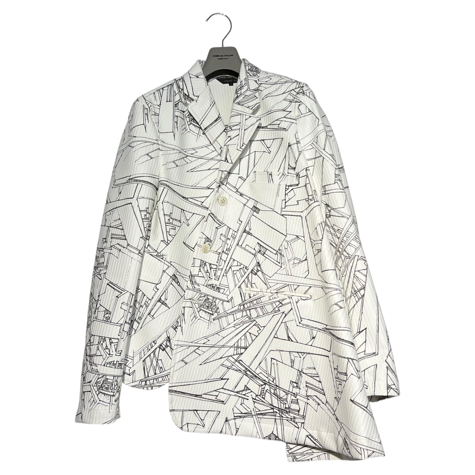 COMME des GARCONS HOMME PLUS(コムデギャルソンオムプリュス) 18AW Asymmetric graphic tailored jacket アシンメトリー グラフィック テーラード ジャケット PB-J053 S ホワイト×ブラック AD2018 White shock期