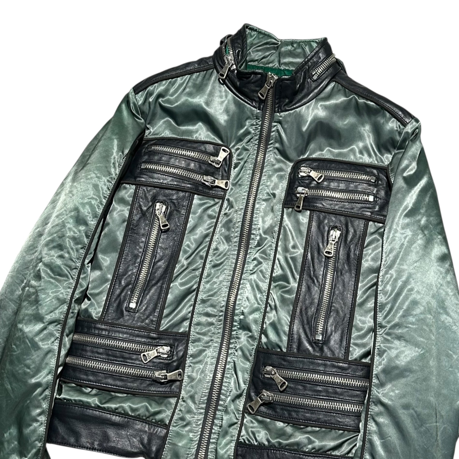D&G(ディー&ジードルガバドルチェ&ガッバーナ) 07AW Archive Military Lamb Leather Nylon Jacket アーカイブ ミリタリー ラムレザー ナイロン ジャケット RB0066/TNMCY 46(S~M程度) グリーン×ブラック 2007 00's 中綿