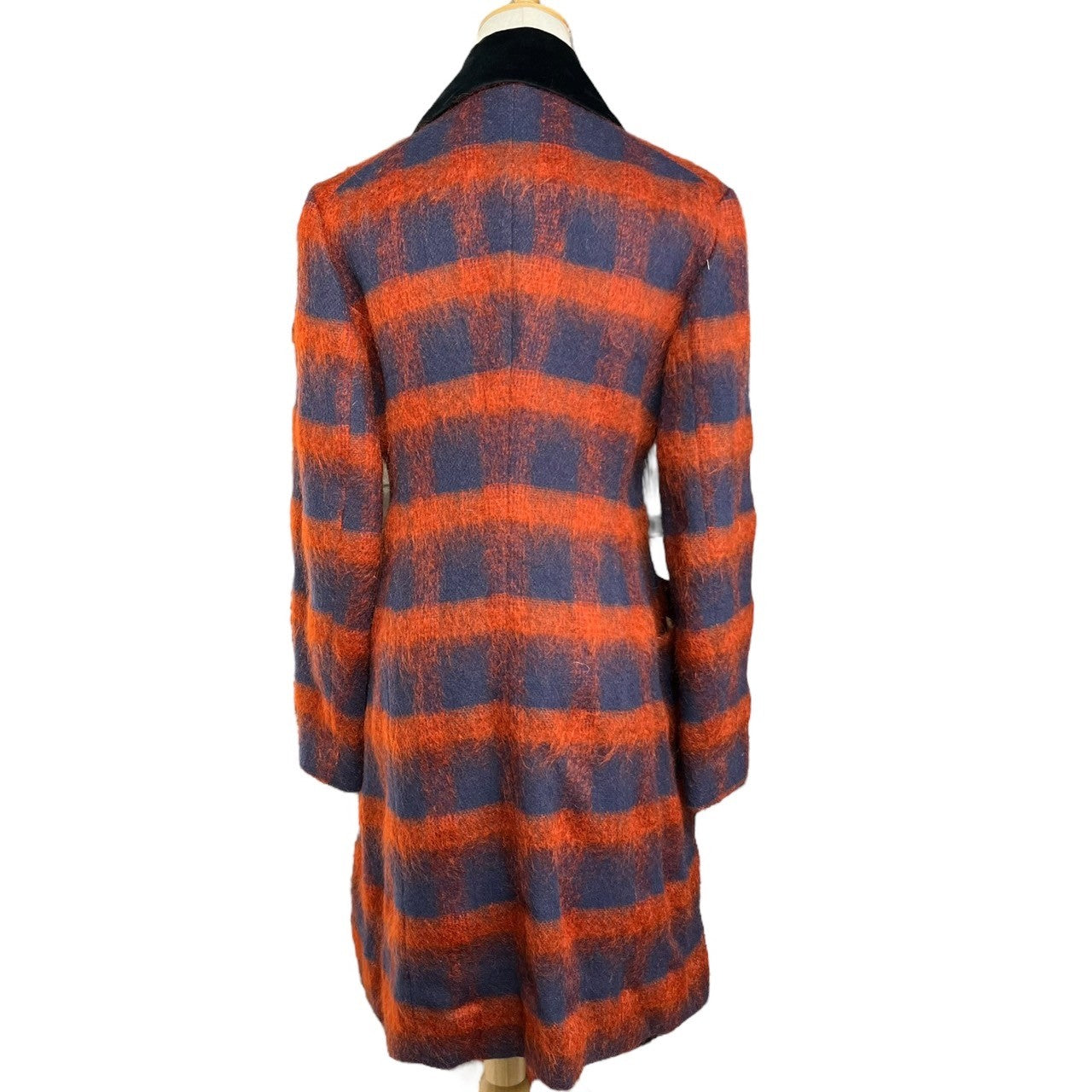 Vivienne Westwood RED LABEL(ヴィヴィアンウエストウッドレッドレーベル) 00's Velor collar shaggy wool orb button check coat 襟 ベロア シャギー ウール  オーブボタン チェック コート モヘア調 357-01-67513 3(L) レッド×ネイビー オリゾンティタグ