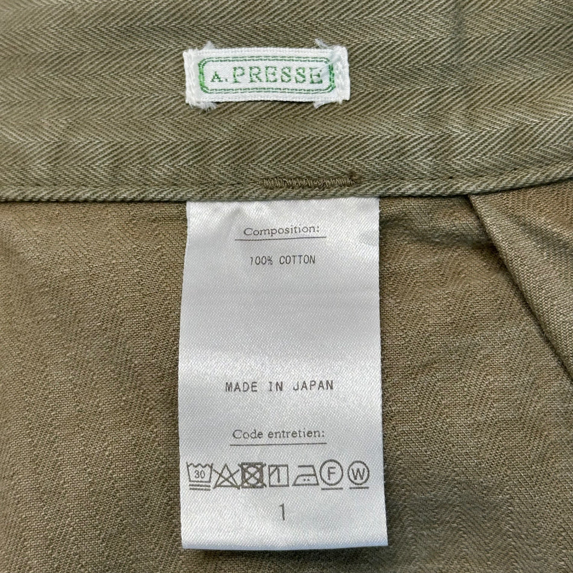 A.PRESSE(アプレッセ) 21AW USAF Hemmed Bottoms Pants ヘリンボーン カーゴ パンツ 21AAP-04-03M 1 カーキ ワイド ストレート ミリタリー