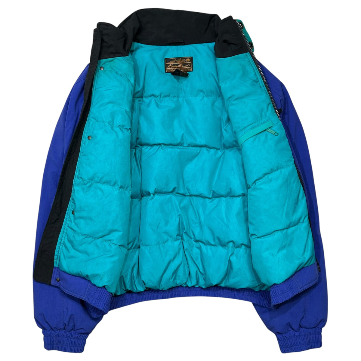 Eddie Bauer(エディーバウアー) 1980’s~1990's Ski Down Jacket スキー グースダウン ジャケット L ブルー×ターコイズ 80年代～90年代 ヴィンテージ  黒タグ