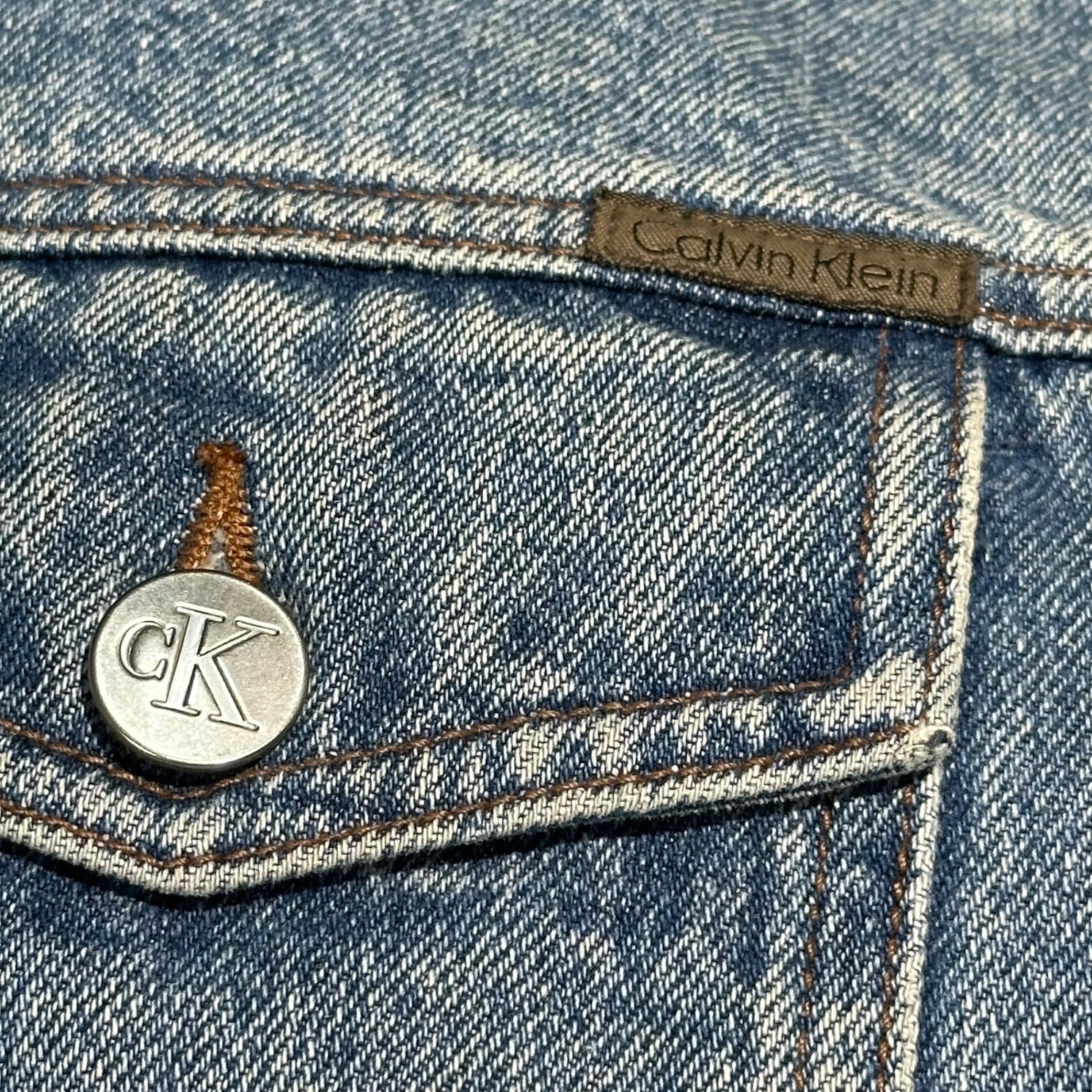 Calvin Klein Jeans(カルバンクラインジーンズ) 90~00's Flower Stitch Remake Raw-Edge Denim Jacket 花 ステッチ リメイク 切りっ放し デニム ジャケット ライトインディゴ
