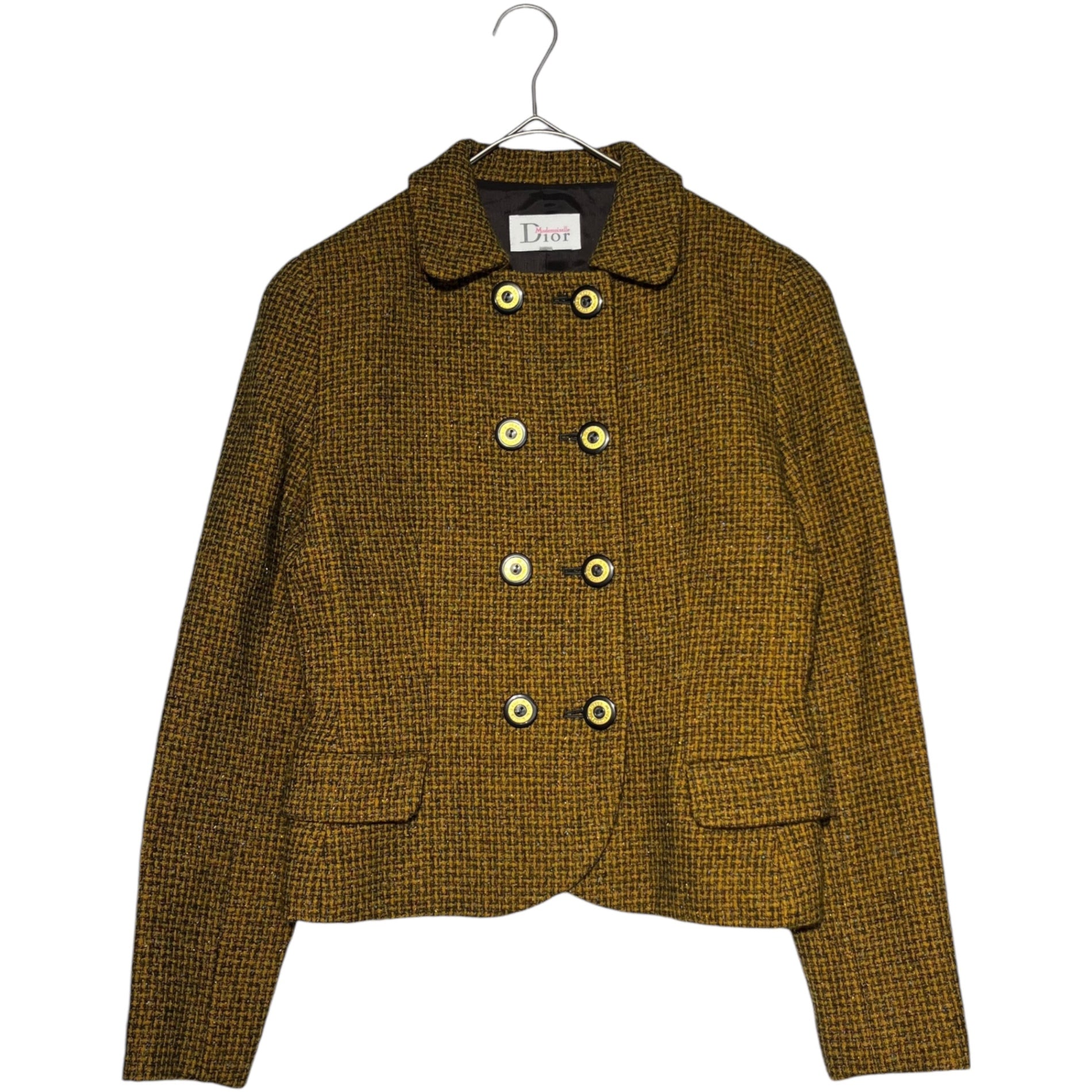 Christian Dior(クリスチャンディオール) 90's  Tweed double skirt jacket setup ツイード ダブル ジャケット スカート セットアップ NET7A3104 M イエロー 90年代 ヴィンテージ OLD Mademoiselle Dior