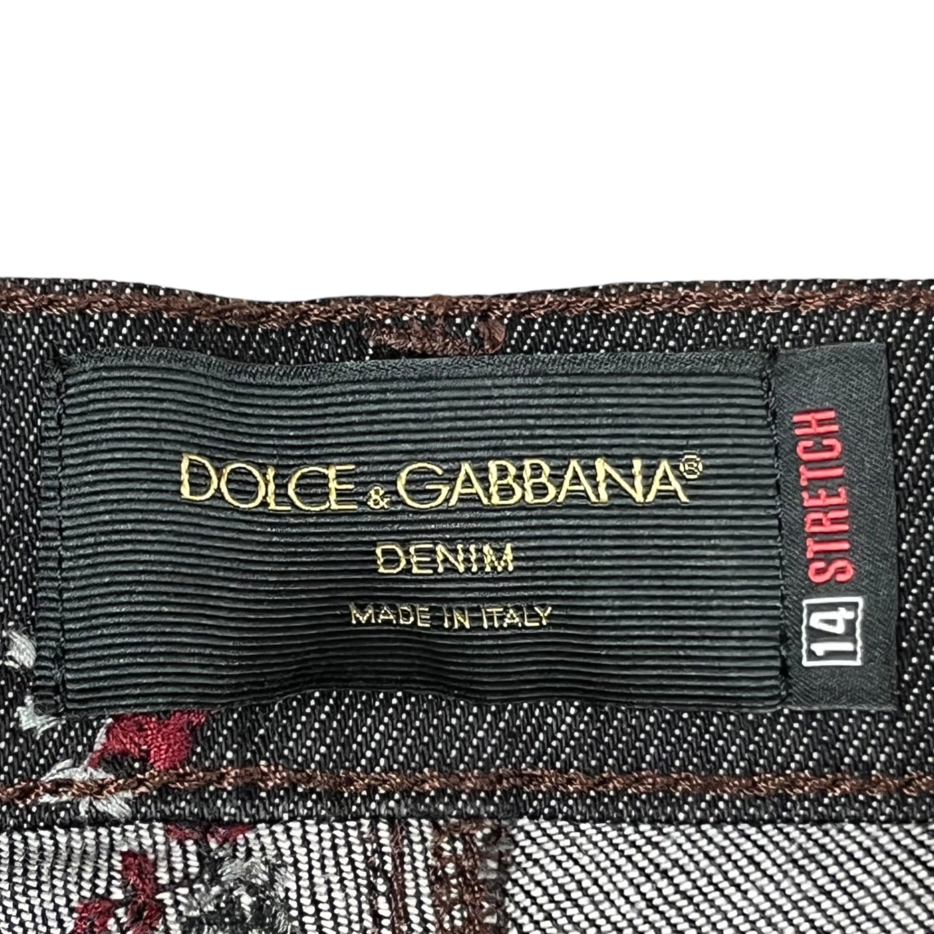 DOLCE&GABBANA(ドルチェ&ガッバーナドルガバ) flower stitch denim pants フラワーステッチ デニム パンツ  G4K7LZ G8P27 46 ブラック×レッド 刺繍