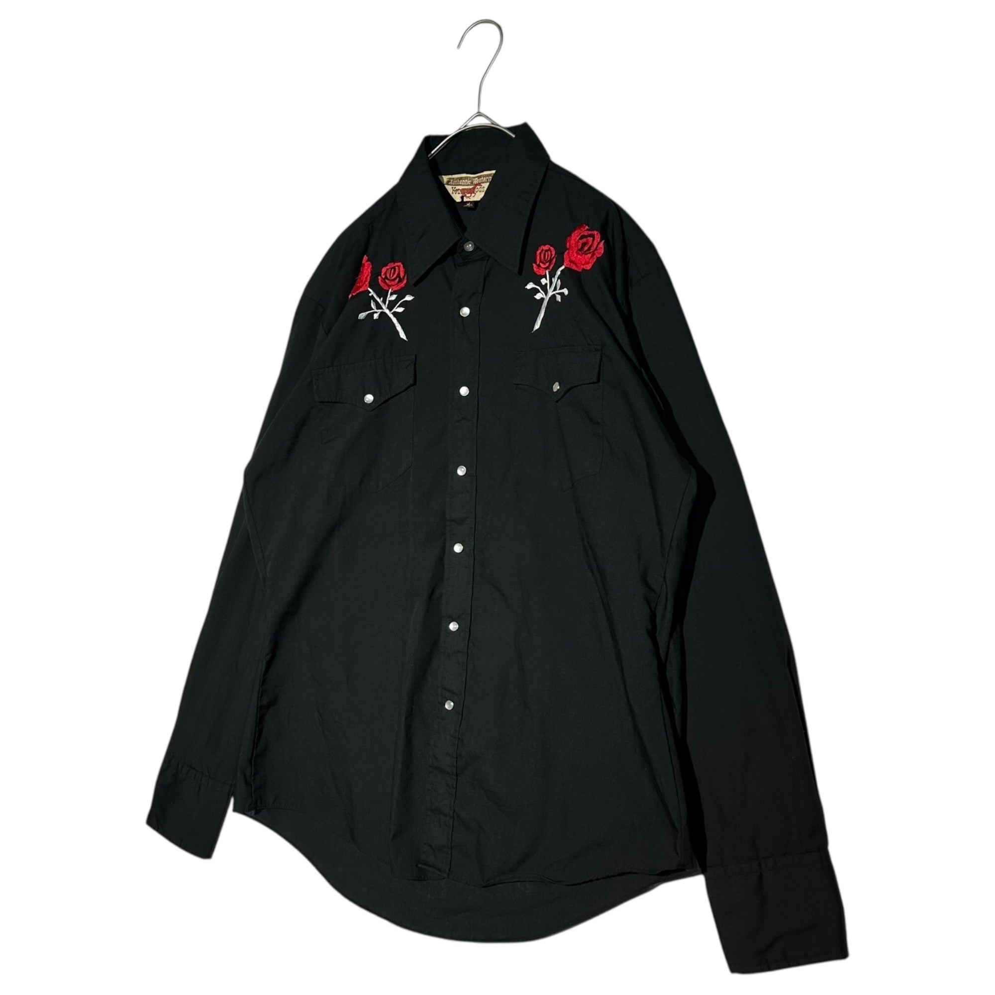 VINTAGE(ヴィンテージ) 90's Rose Embroidered Western Shirt 90年代 薔薇 刺繍 ウエスタンシャツ  M ブラック×レッド
