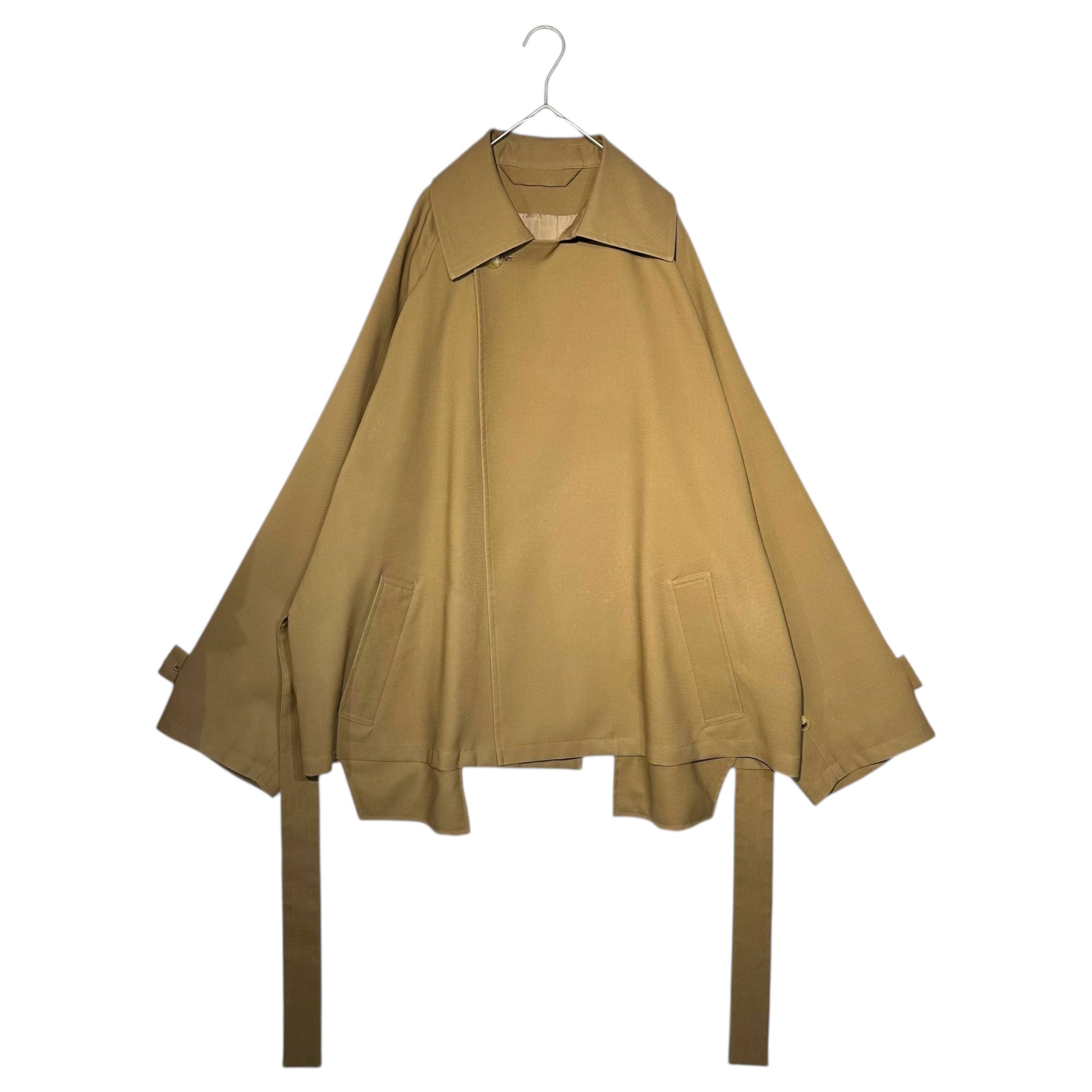 Blanc YM(ブランワイエム) Wide Silhouette Short Trench Coat ワイド シルエット ショート トレンチ コート S ブラウン ウール100% 定番人気商品 参考定価78,100円(税込)