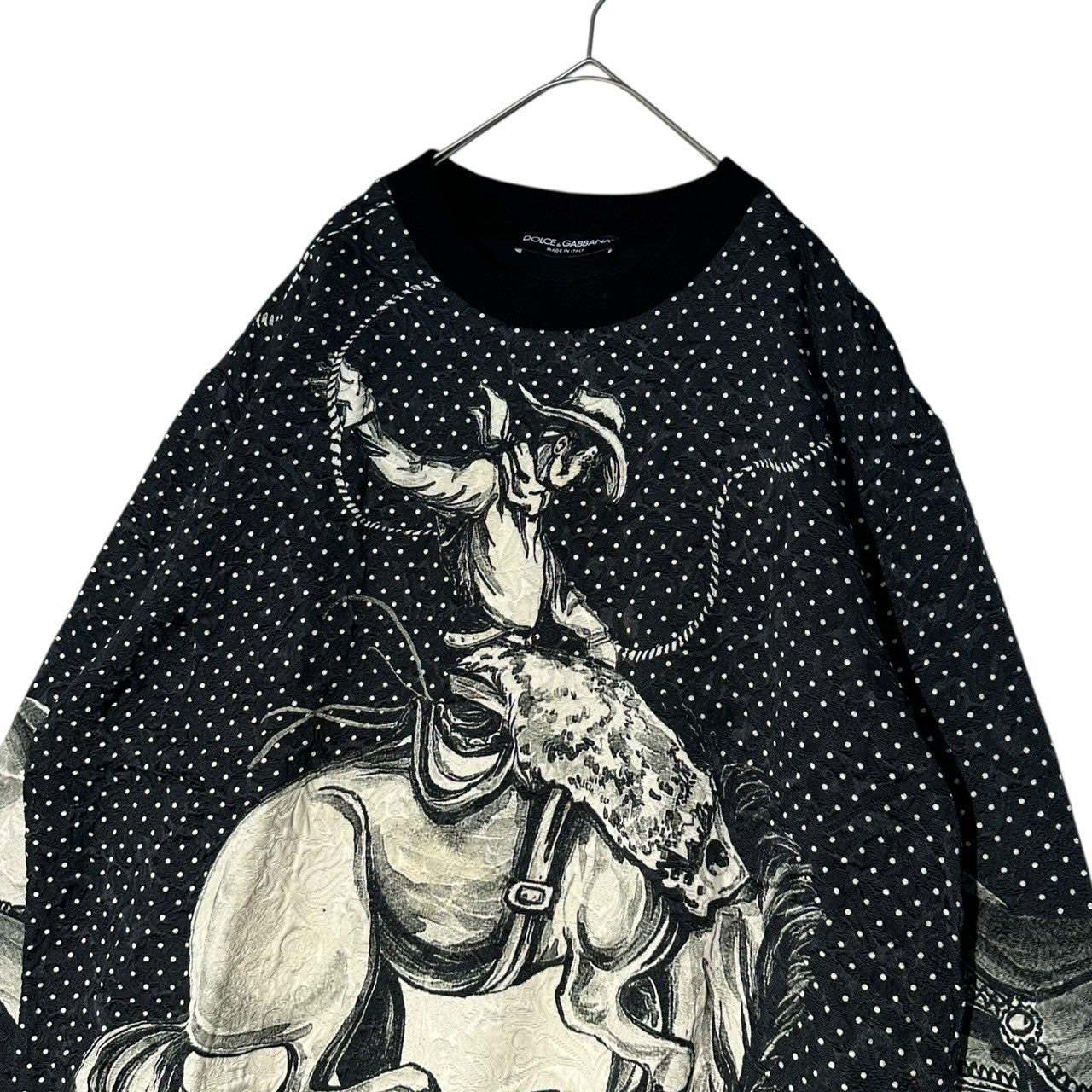 DOLCE&GABBANA(ドルチェ&ガッバーナドルガバ) Cowboy Dot Graphic Jacquard Sweatshirt カウボーイ ドット グラフィック ジャガード スウェット G9GR5T FPMGA 56(XXXL程度) ブラック×ホワイト