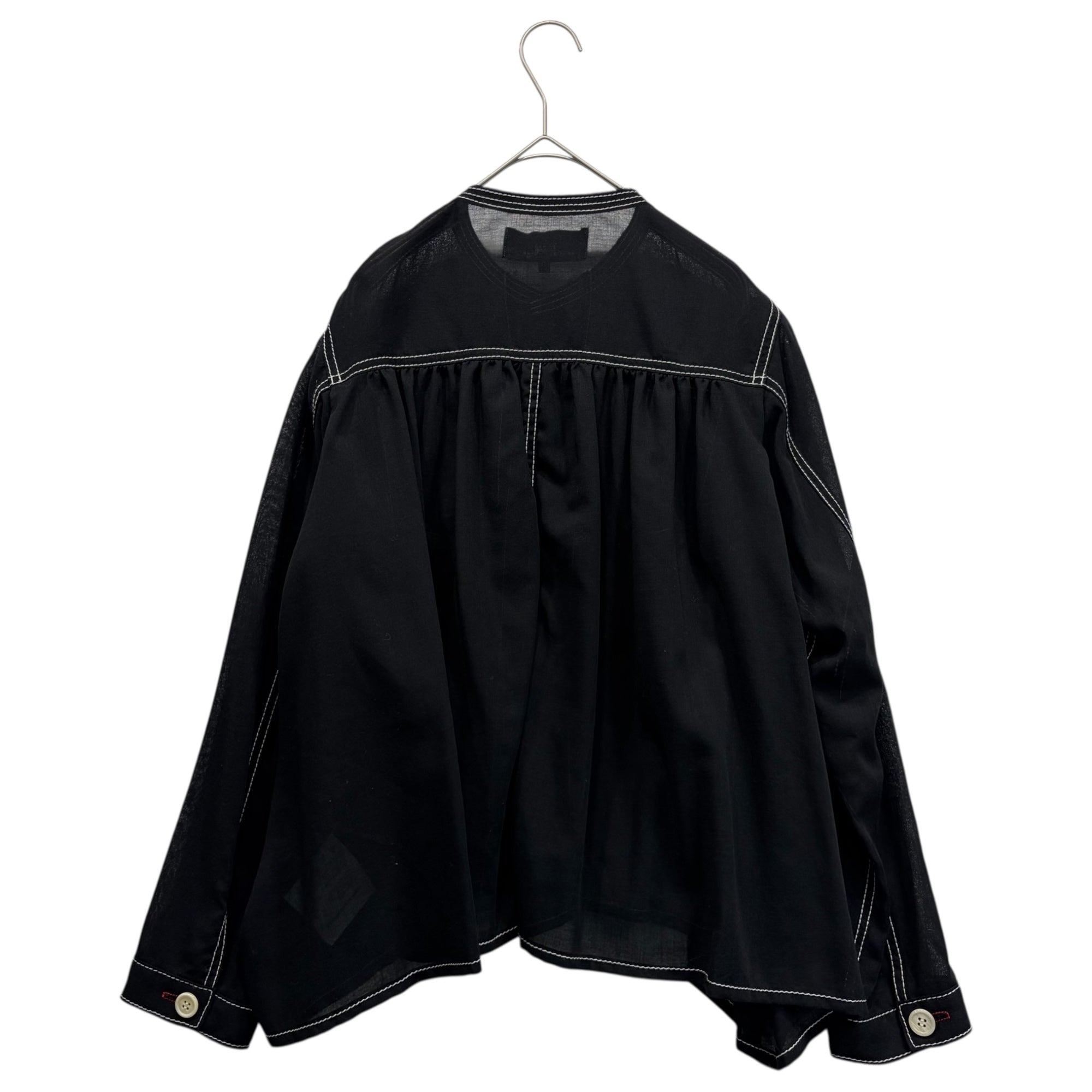 tricot COMME des GARCONS(トリココムデギャルソン) 13SS Wool Nylon White Stitch Button Blouse ウール ナイロン ホワイトステッチ ボタン ブラウス TK-J007 M ブラック×ホワイト AD2012