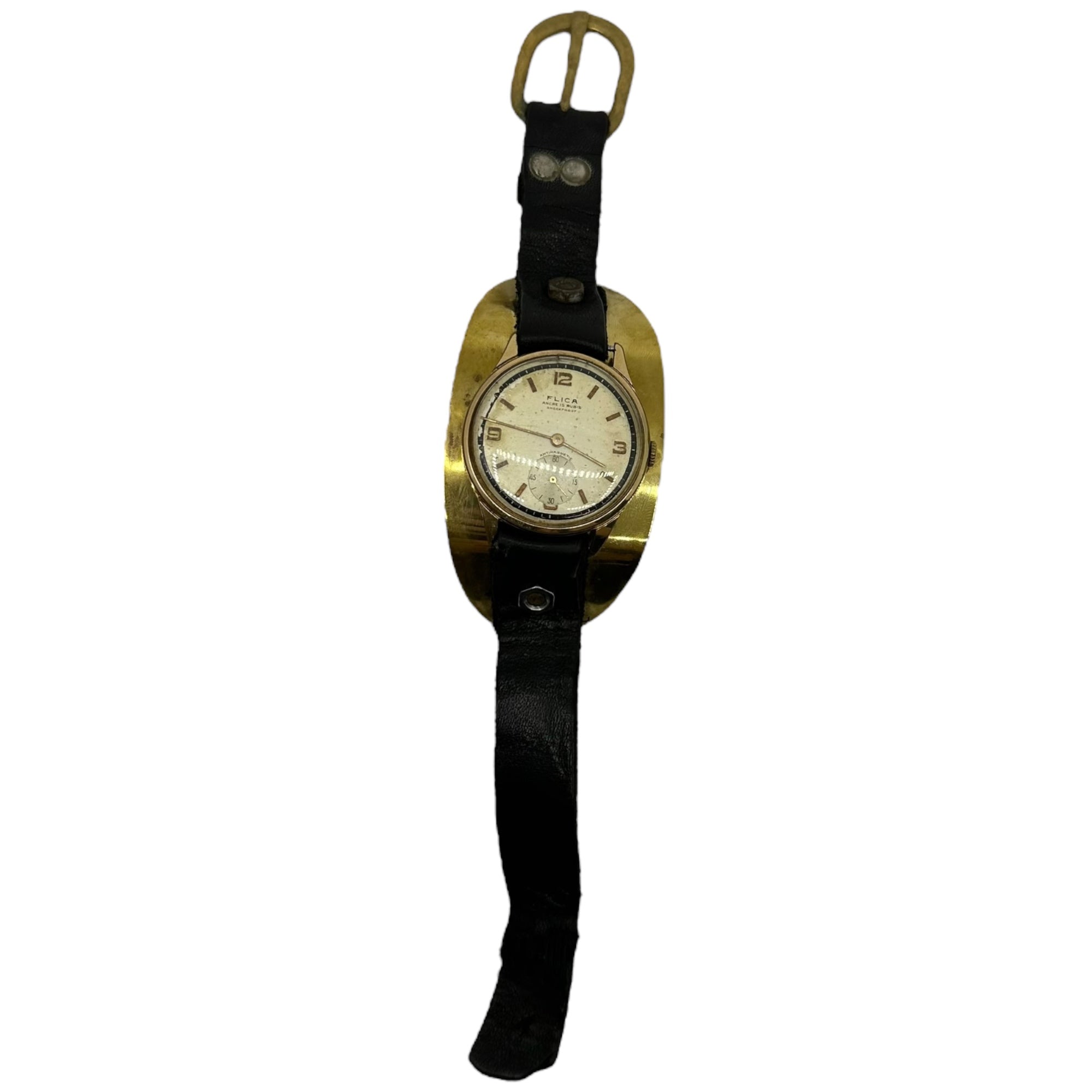 munoz vrandecic(ムニョスブランデシッチ) vintage Brass Plate Watch ヴィンテージ リメイク レザー 真鍮プレート  腕時計 シルバー(文字盤) FLICA レザー アンティーク 手巻き