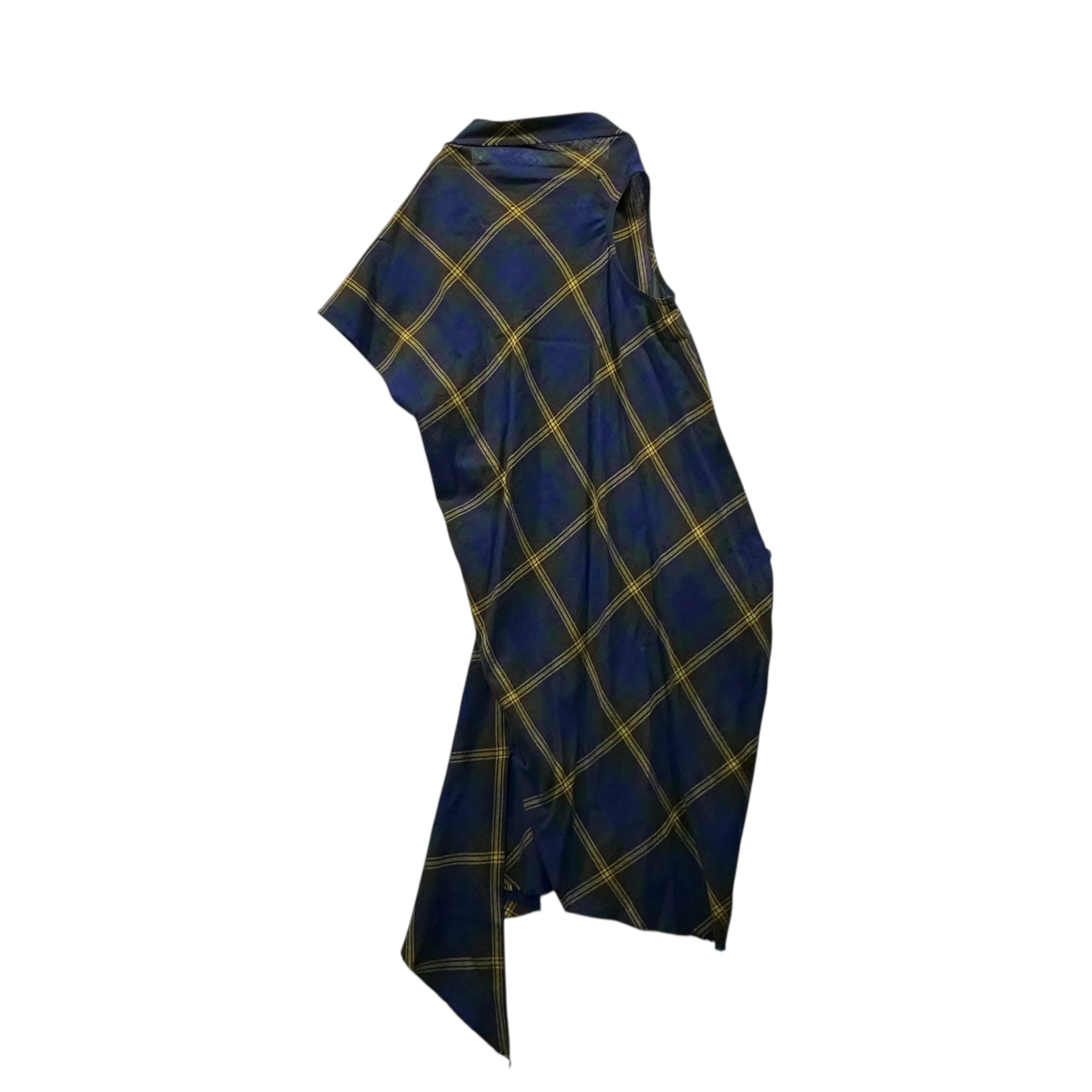 Y's Red Label(ワイズレッドレーベル) Asymmetric Check Sleeveless Wool Dress アシンメトリー 変形 チェック ノースリーブ ウール ワンピース YX-D58-158 2(M程度) ブルー×イエロー×グリーン ヨウジヤマモト