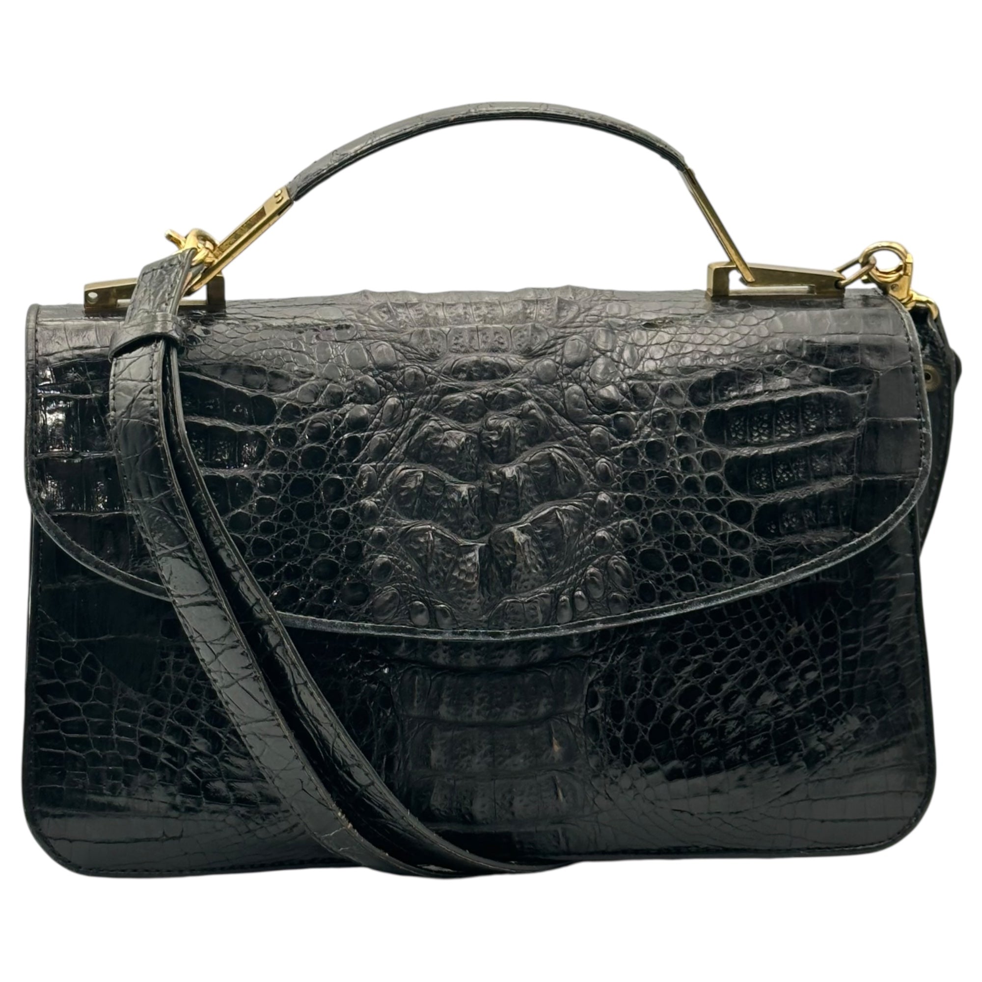 KAIYO(カイヨー) 90's Crocodile Leather Handbag クロコダイル レザー ハンド バッグ ブラック