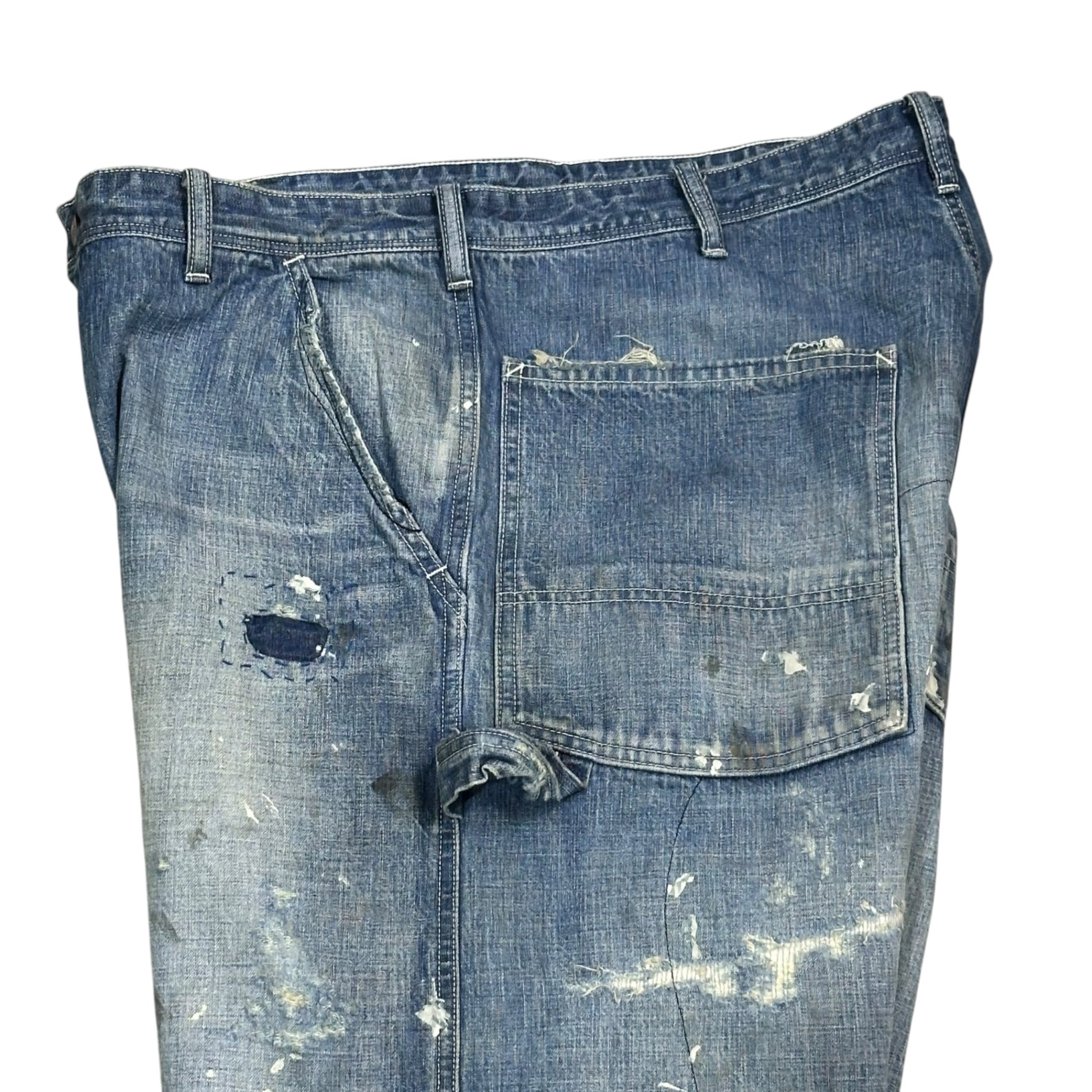 SAINT MICHAEL(セントマイケル)  24SS SAINT DENIM PANTS BLUE ダメージ 加工 ペインター デニム パンツ ジーンズ SM-YS8-0000-051 XL ライトインディゴ