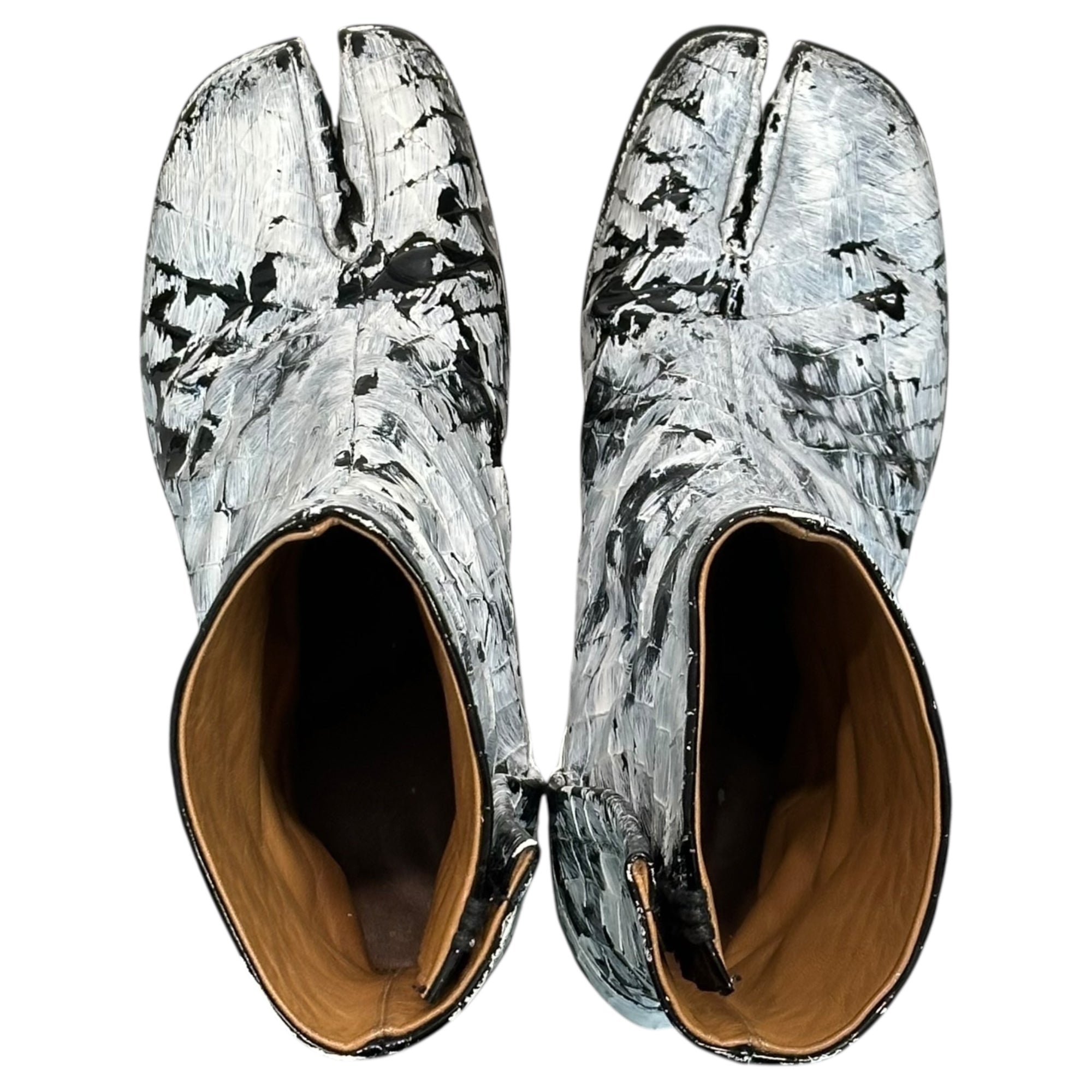 MAISON MARGIELA(メゾンマルジェラ) 21AW TABI BOOTS - Crocodile Embossed Leather Bianquet 足袋 ブーツ クロコ 型押し レザー ペンキ S57WU0132 43(27.5cm程度) ホワイト×ブラック