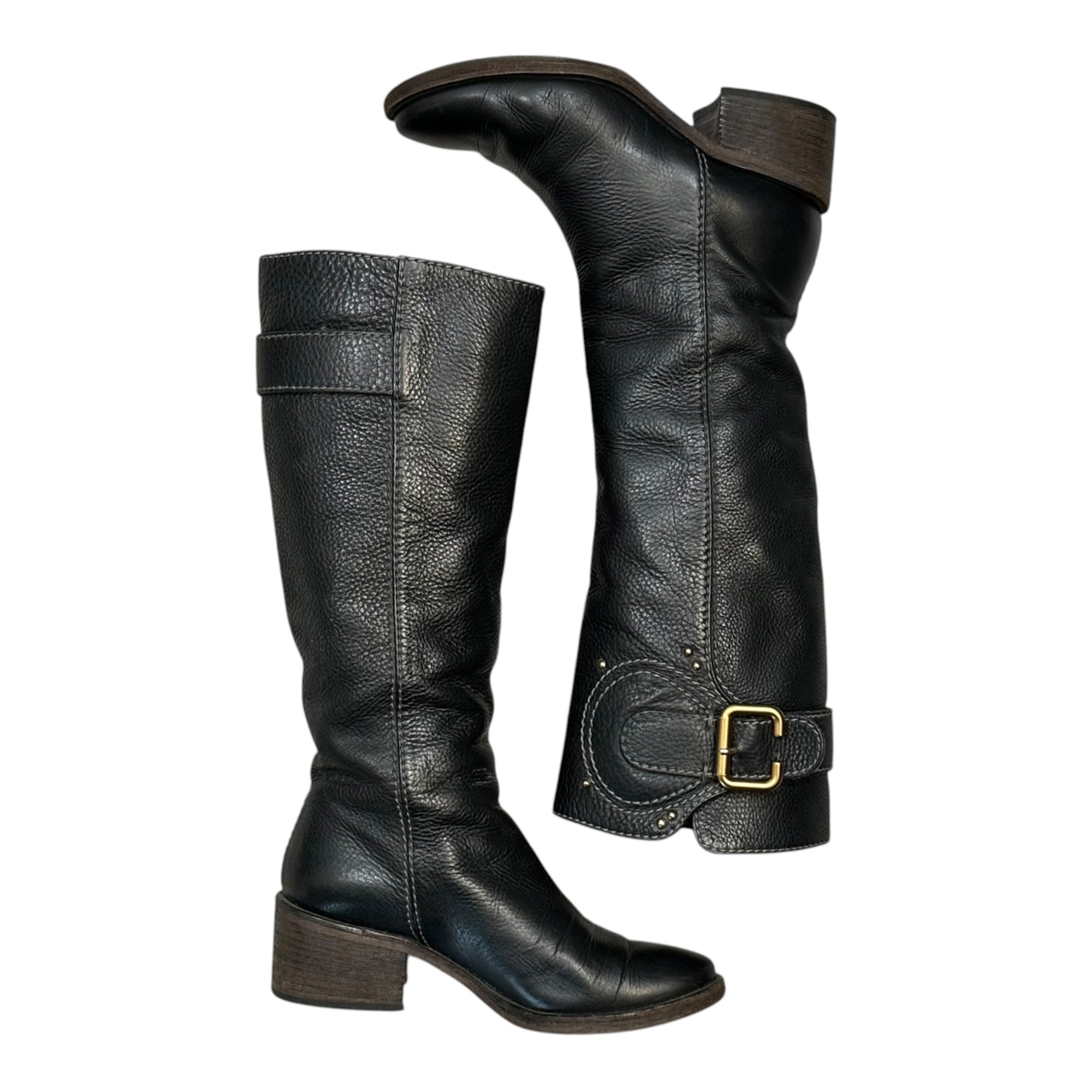 CHLOE(クロエ) Cross-strap Heeled Leather Long Boots クロスベルト ヒール レザー ロング ブーツ 35(22.5cm程度) ブラック