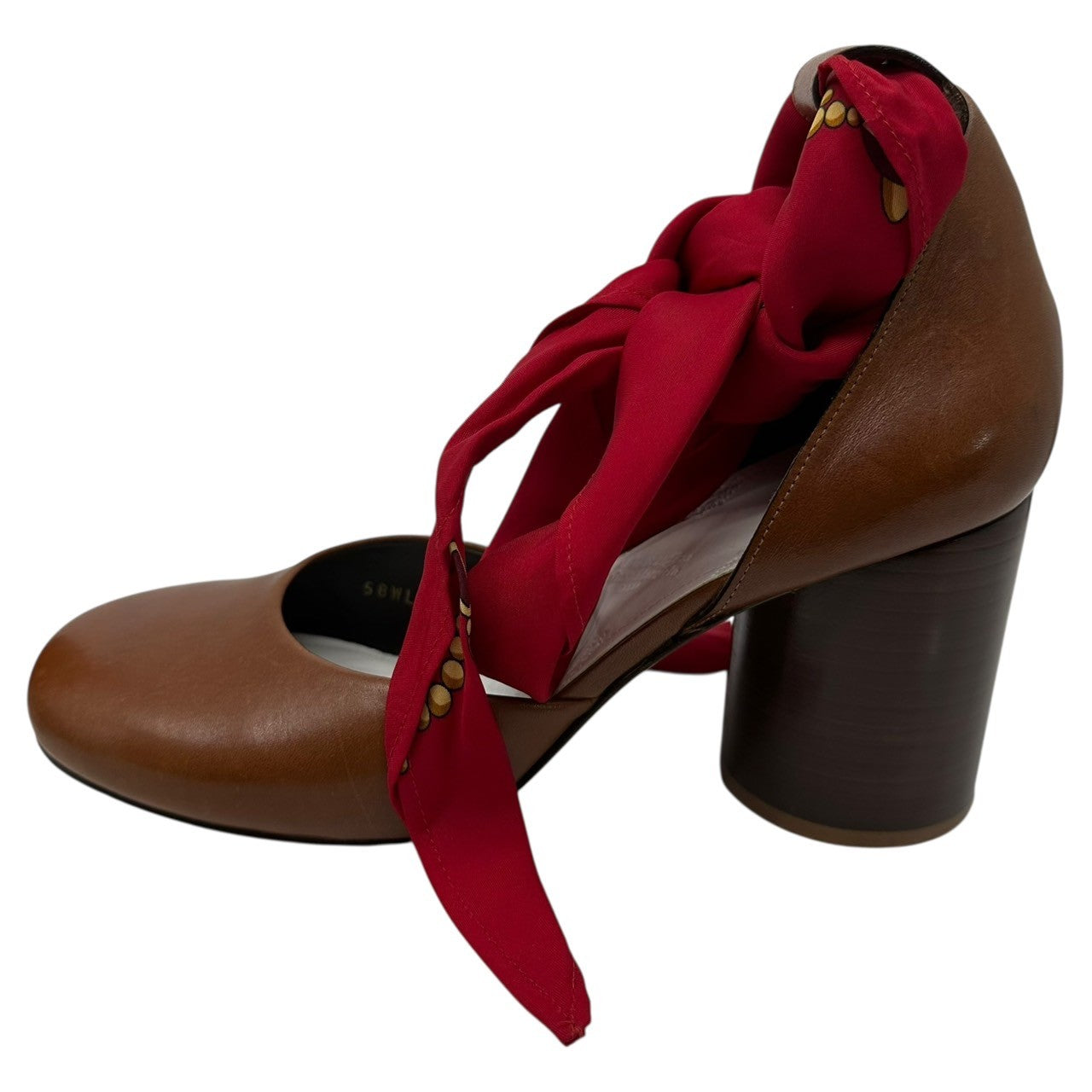 MAISON MARGIELA(メゾンマルジェラ) Scarf Band Heel Pumps スカーフ バンド ヒール パンプス 58WL0113 39(25.5cm程度) ブラウン×レッド