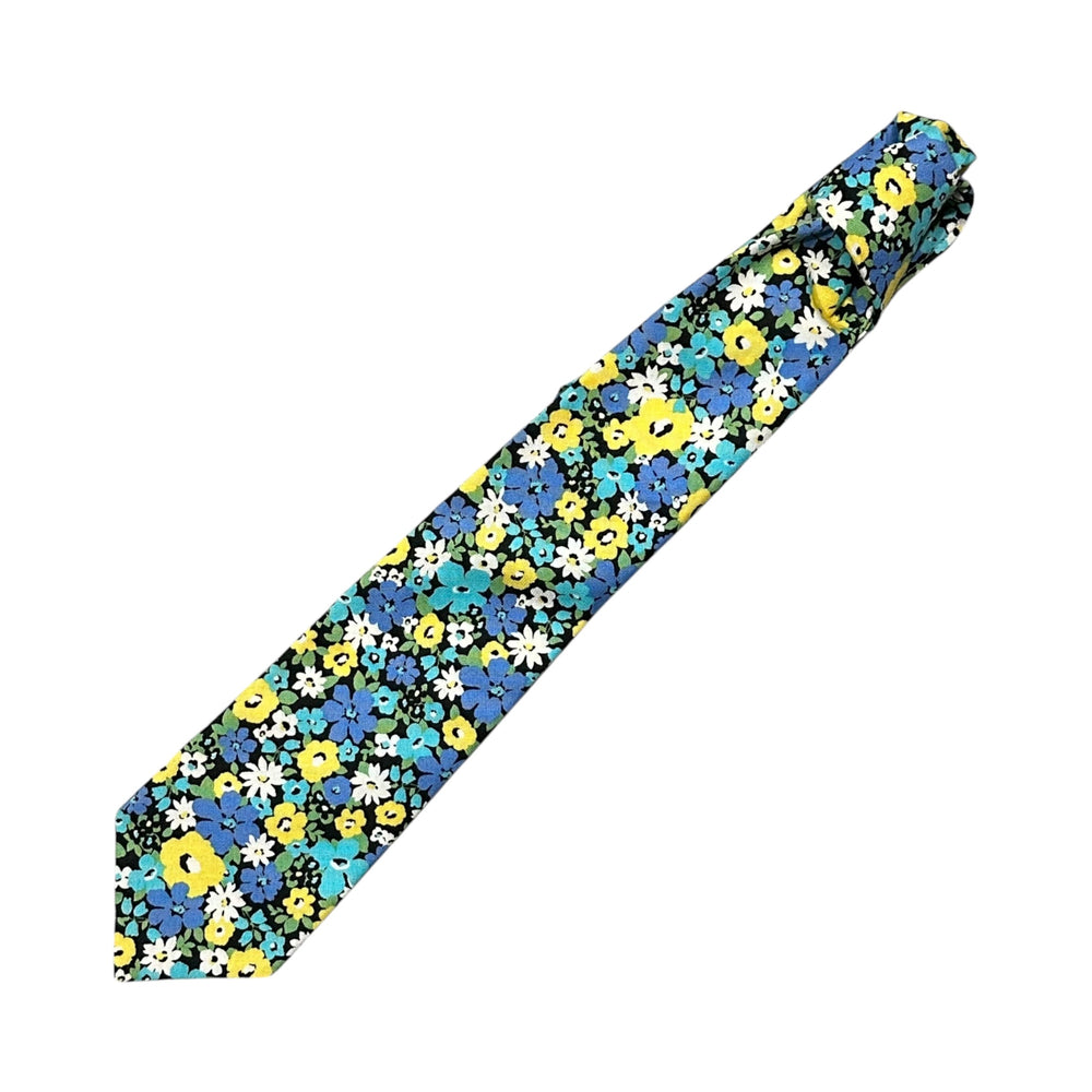 COMME des GARCONS HOMME DEUX(コムデギャルソンオムドゥ) Cotton floral tie コットン 小花柄 ネクタイ ブルー×イエロー