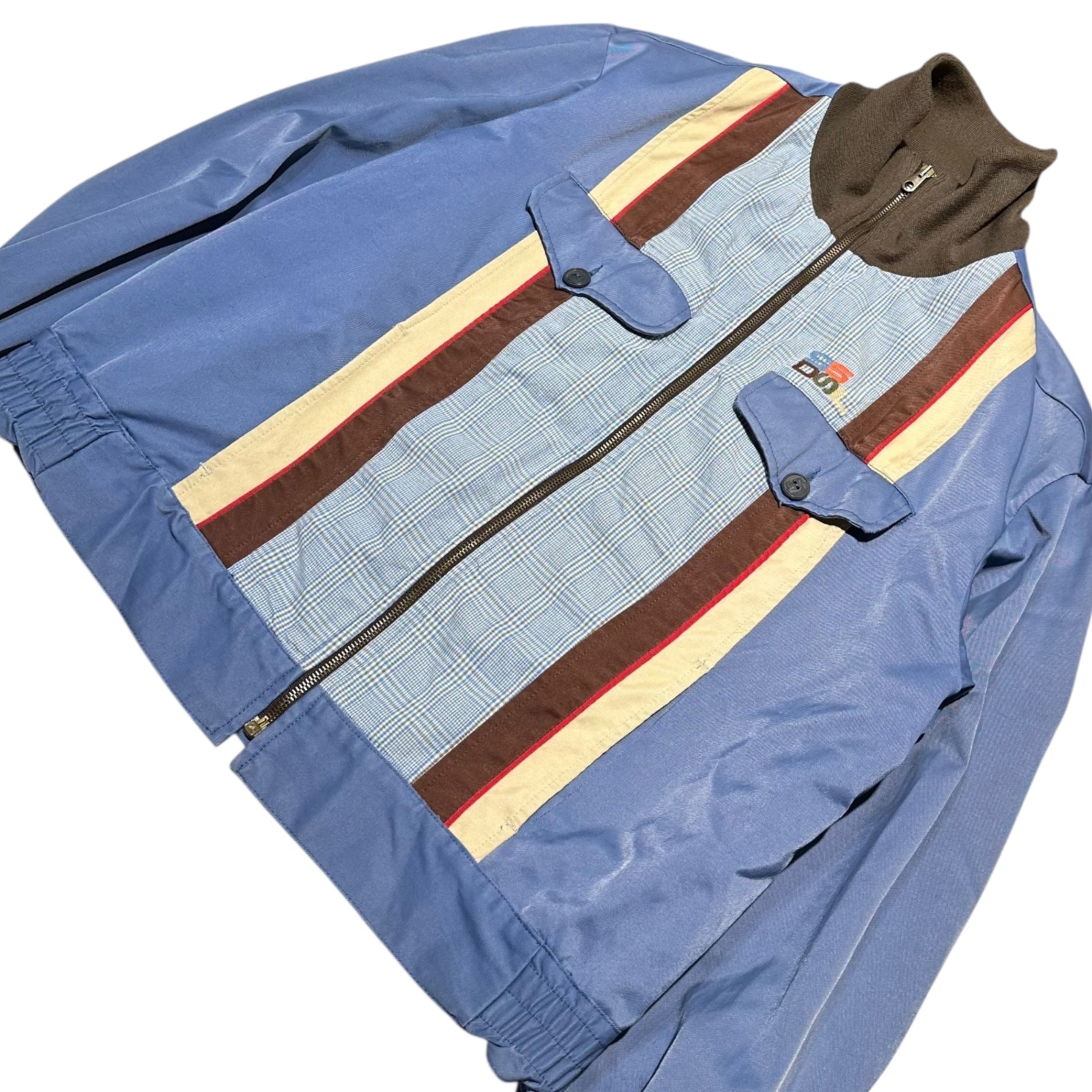 55DSL(フィフティーファイブディーエスエル) 90's Knit Rib Panel Nylon Zip-Up Jacket 90年代 ニットリブ 切替 ナイロン ジップアップ ジャケット L ブルー×ブラウン