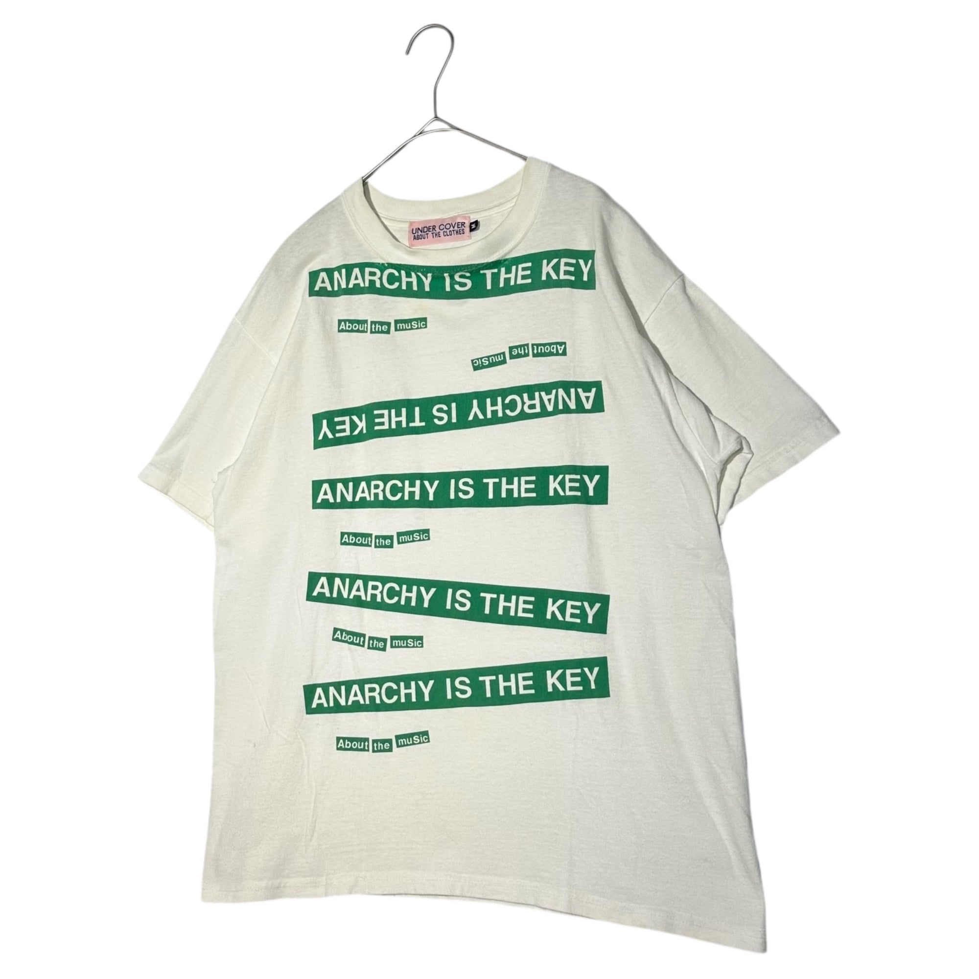 UNDERCOVER(アンダーカバー) 90's Pink Tag ANARCHY IS THE KEY Printed T-Shirt 90年代 ピンクタグ アナーキー イズ ザ キー プリント Tシャツ M ホワイト×グリーン ピンクタグ 初期 稀少品 Anarchy is the key about the music