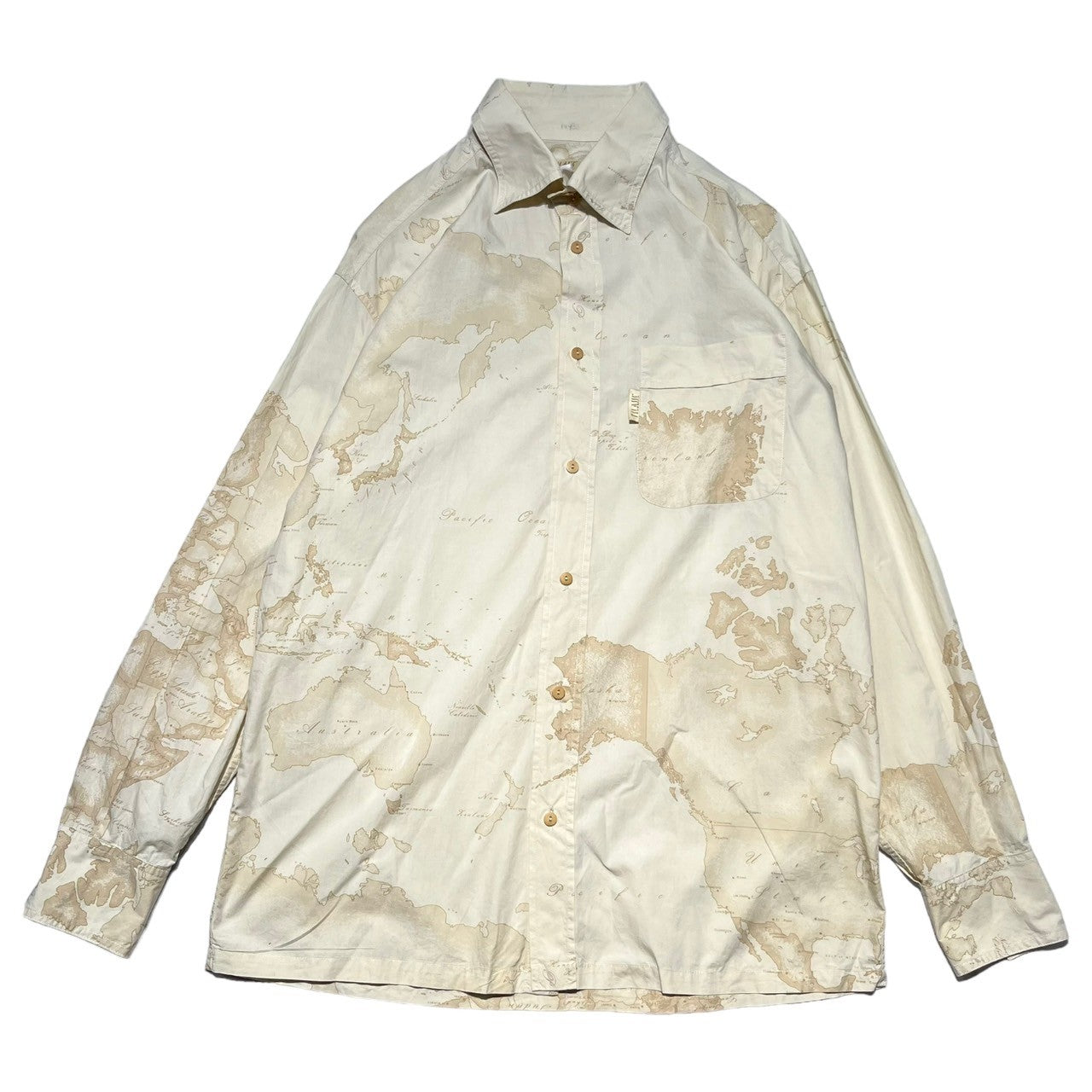 PRIMA CLASSE(プリマクラッセ) 90's Map pattern cotton long sleeve shirt 地図柄 コットン 長袖 シャツ L程度 アイボリー 90年代 珍品 ヴィンテージ