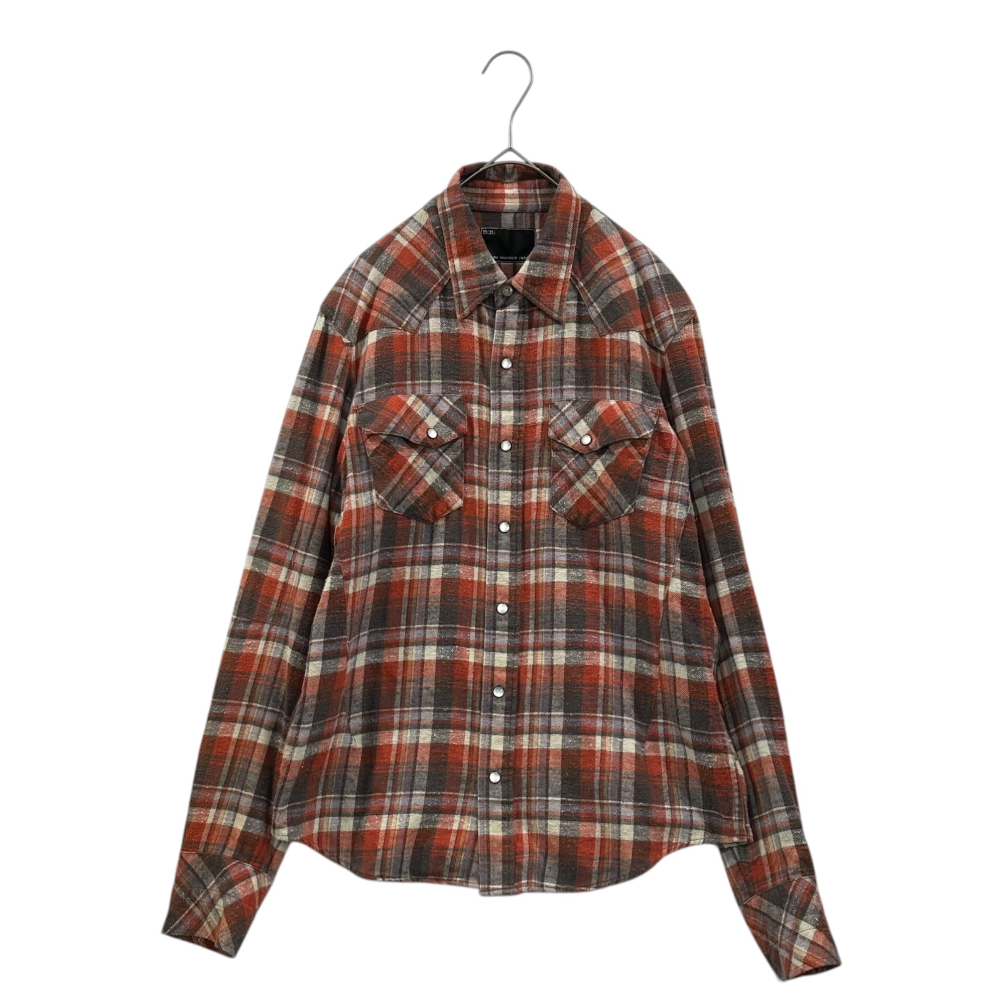 n(n) by NUMBER (N)INE(エヌエヌバイナンバーナイン) Checkered Brushed Cotton Flannel Shirt チェック 起毛 コットン ネルシャツ 2(S~M) オレンジ ウエスタン 復刻モデル