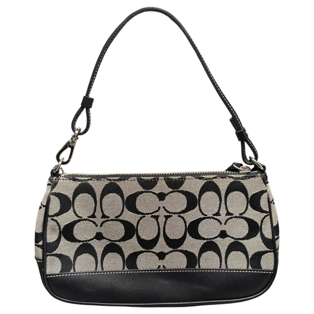 COACH(コーチ) Signature Canvas Accessory Pouch シグネチャー キャンバス アクセサリー ポーチ 6094 ブラック×グレー ワンショルダー ミニ バッグ