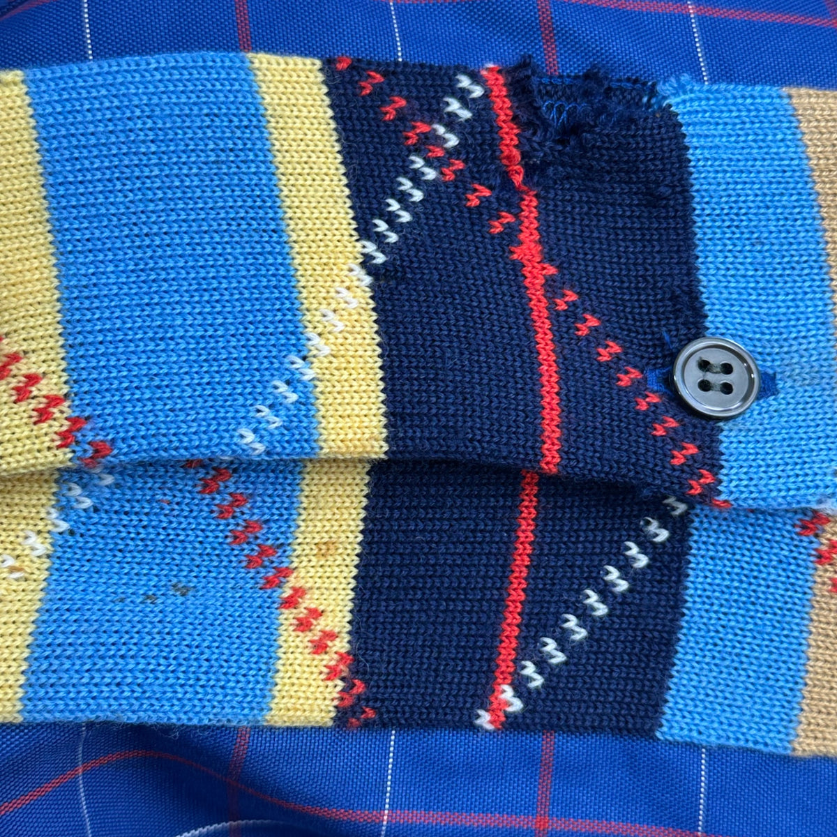 COMME des GARCONS SHIRT(コムデギャルソンシャツ) 1990's Center-Front Knit Checked L/S Shirt センター ニット チェック 長袖 シャツ S18036 M ブルー×マルチカラー 90年代 フランス製 アーカイブ