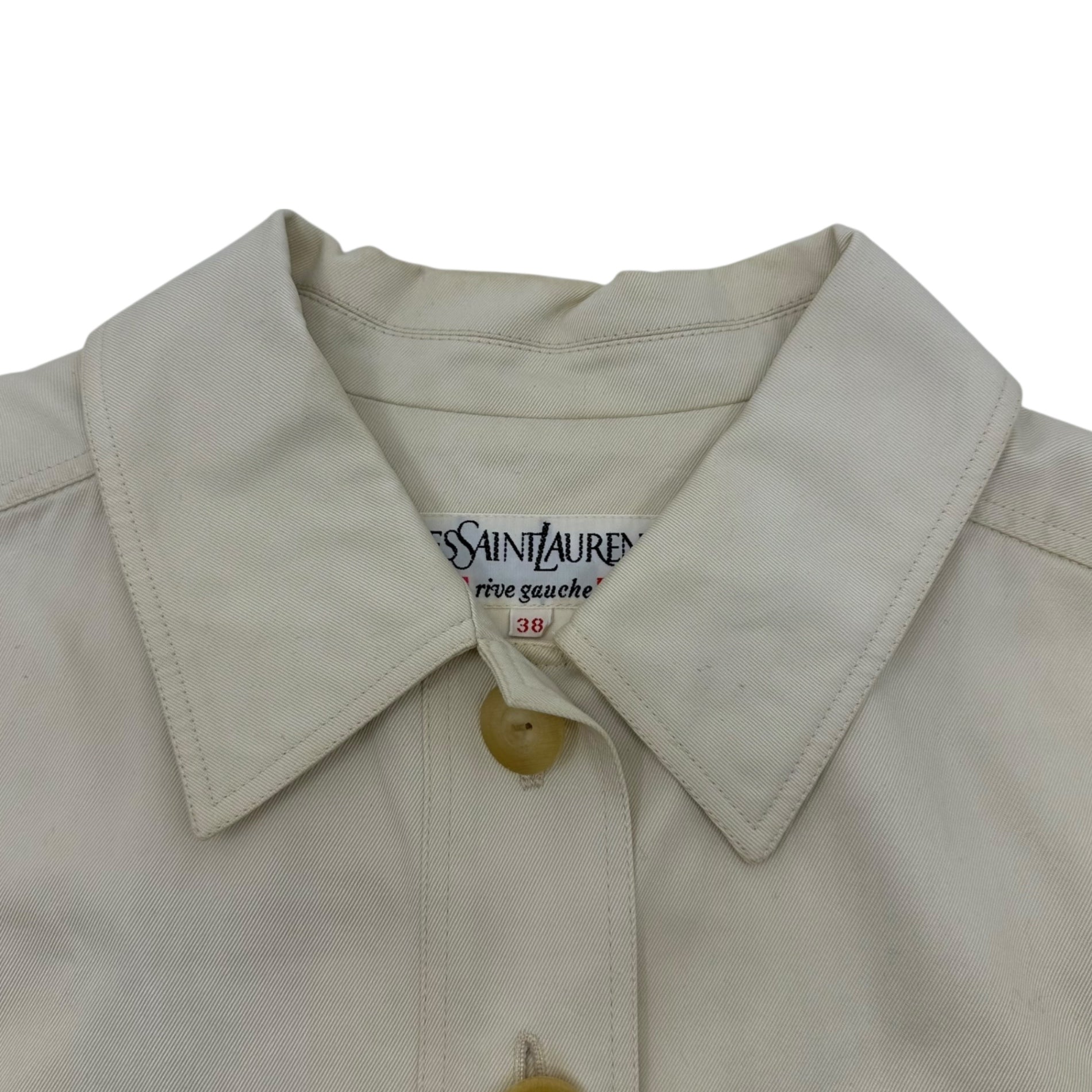 YVES SAINT LAURENT rive gauche(イヴサンローランリヴゴーシュ) 80～90's 7-button flap pocket work jacket 7ボタン フラップ ポケット ワークジャケット 38(M) ホワイト EURO VINTAGE