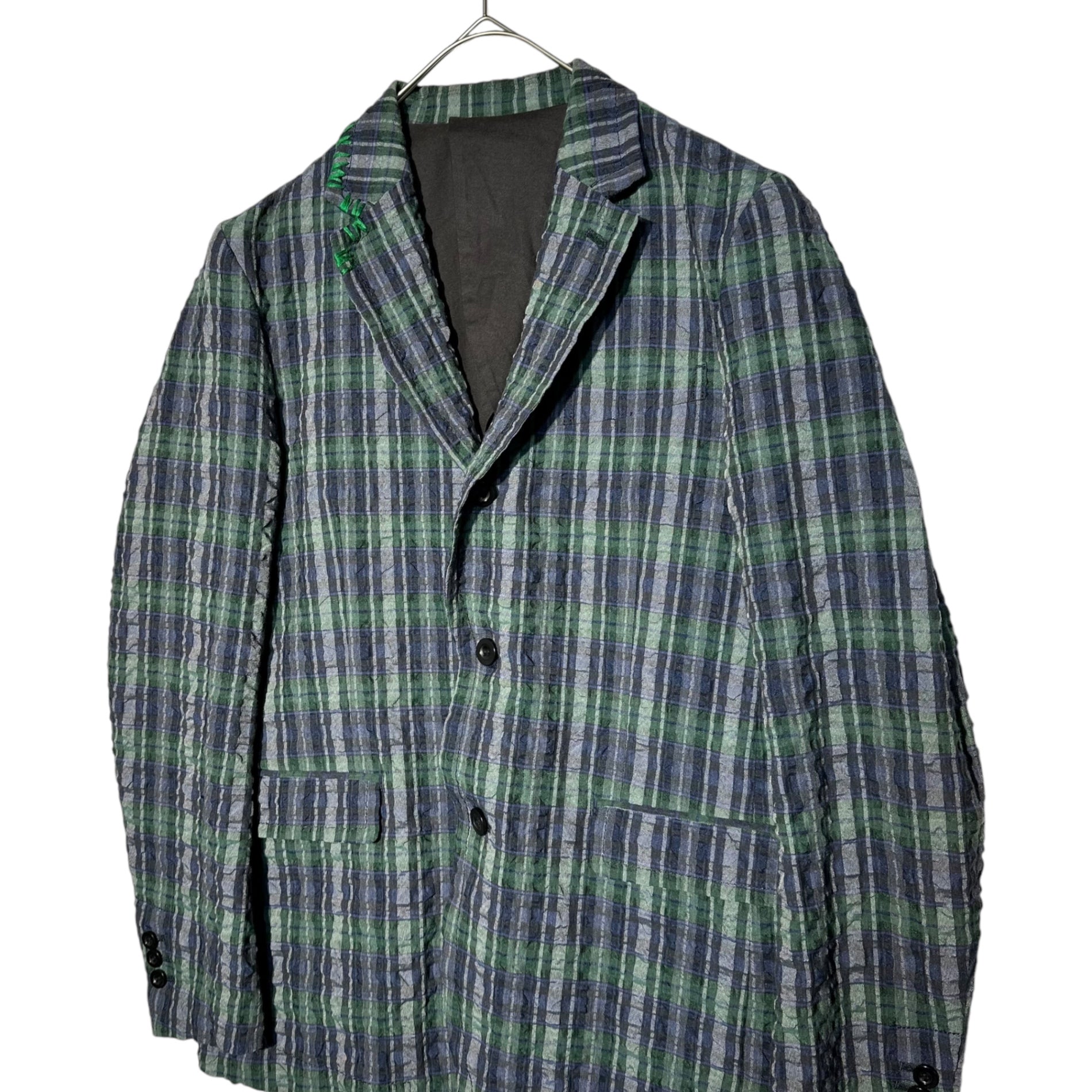 sacai(サカイ) 17SS Seersucker check 3B jacket シアサッカー チェック 3B テーラード ジャケット 17-01338M 1 ネイビー×グリーン