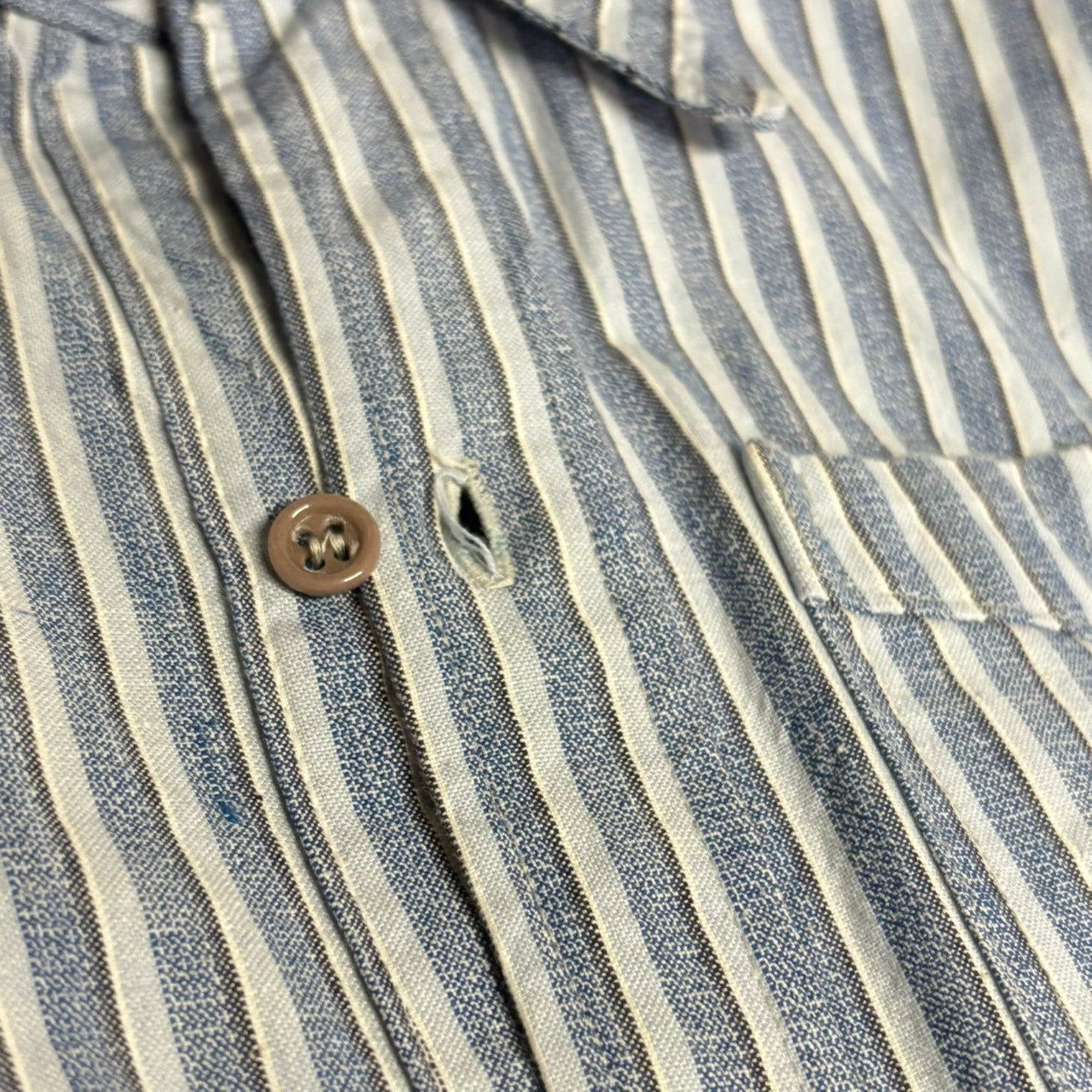 Euro vintage(ヨーロッパヴィンテージ) 30's ”Le Eirauteur” French Striped Grandpa Shirt フランス ストライプ グランパ シャツ 110(L～XL相当) ブルー 推定30年代 アンティーク ワンピース スモック シャツ