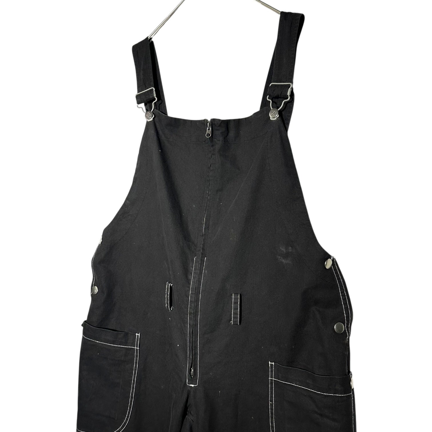 AlexanderLeeChang(アレキサンダーリーチャン) White Stitch Front Zip Cotton Overalls ホワイトステッチ フロントジップ コットン オーバーオール AC-041908 2(M程度) ブラック